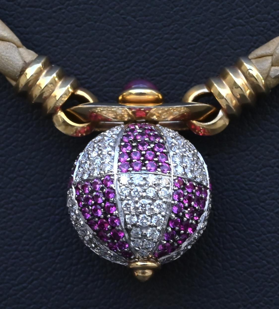 Gianni Bulgari Enigma 18K Gold Diamond Ruby Braided Necklace 2.75 TCW IGI Cert.
