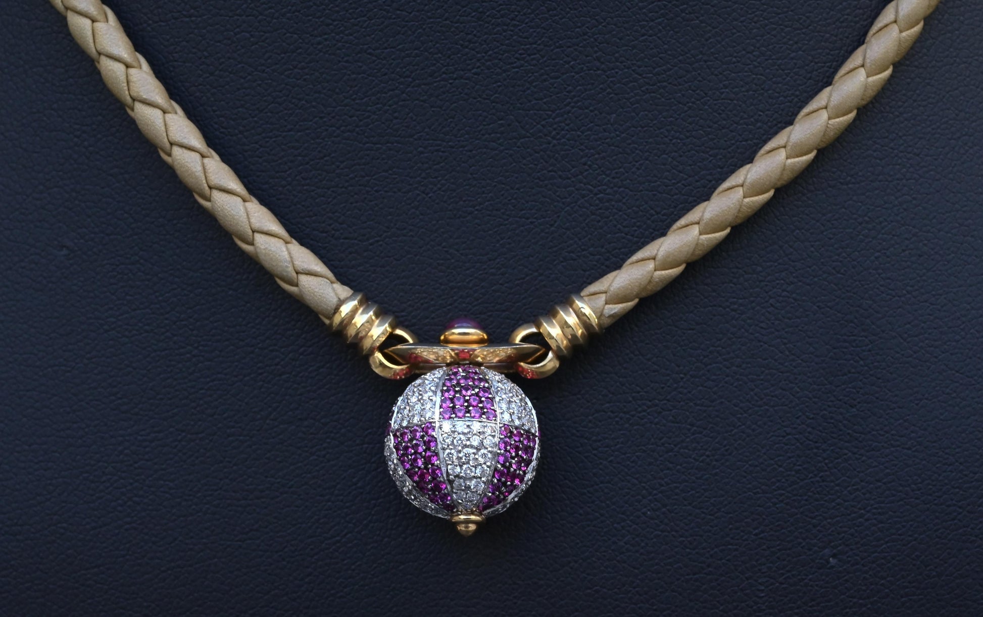 Gianni Bulgari Enigma 18K Gold Diamond Ruby Braided Necklace 2.75 TCW IGI Cert.