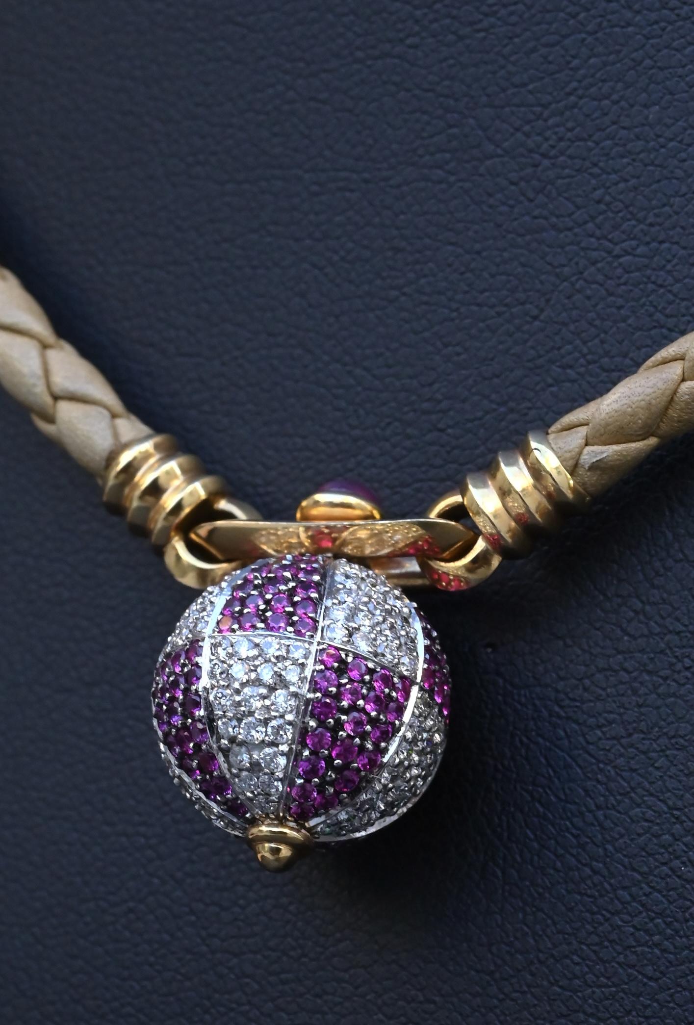 Gianni Bulgari Enigma 18K Gold Diamond Ruby Braided Necklace 2.75 TCW IGI Cert.