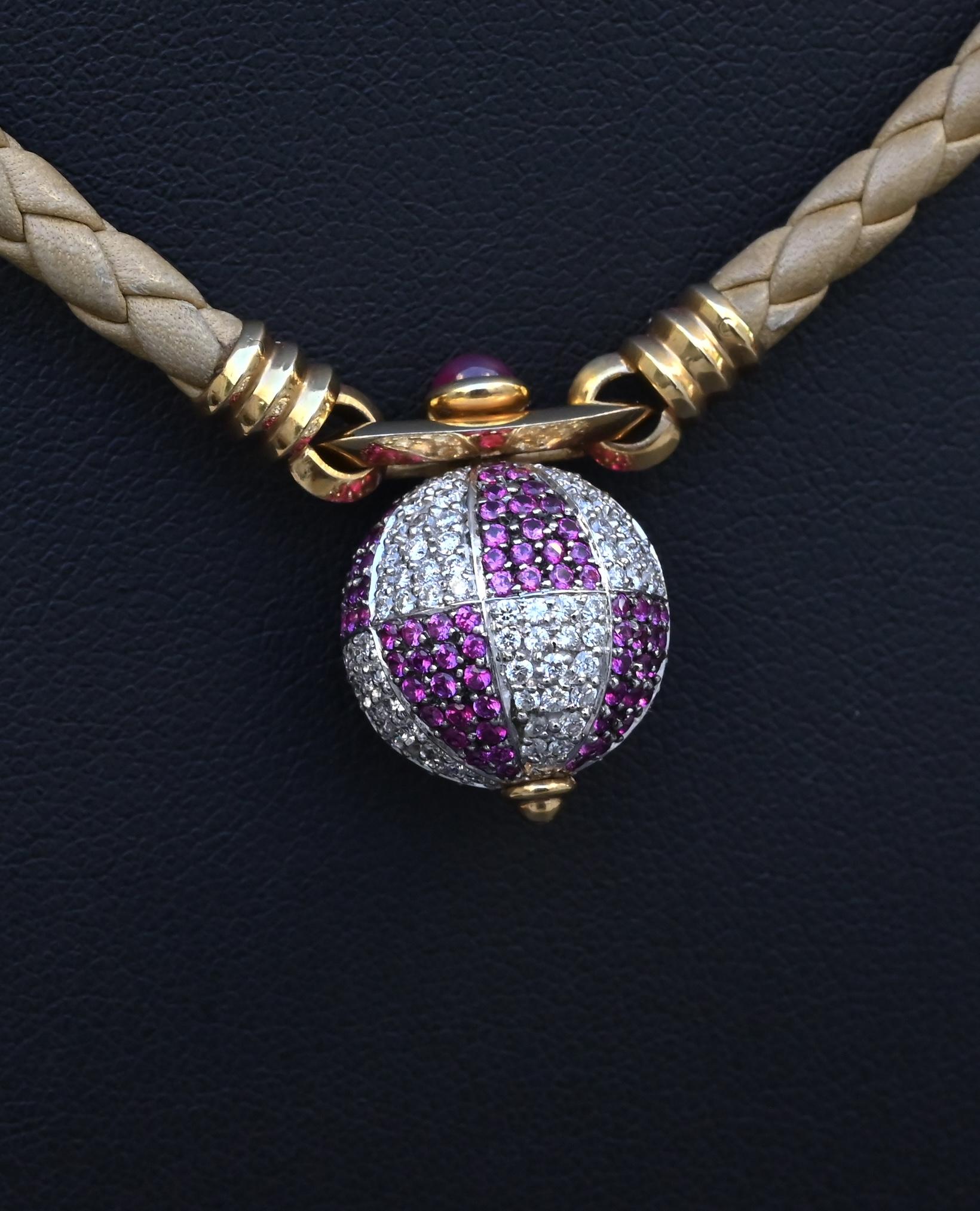 Gianni Bulgari Enigma 18K Gold Diamond Ruby Braided Necklace 2.75 TCW IGI Cert.