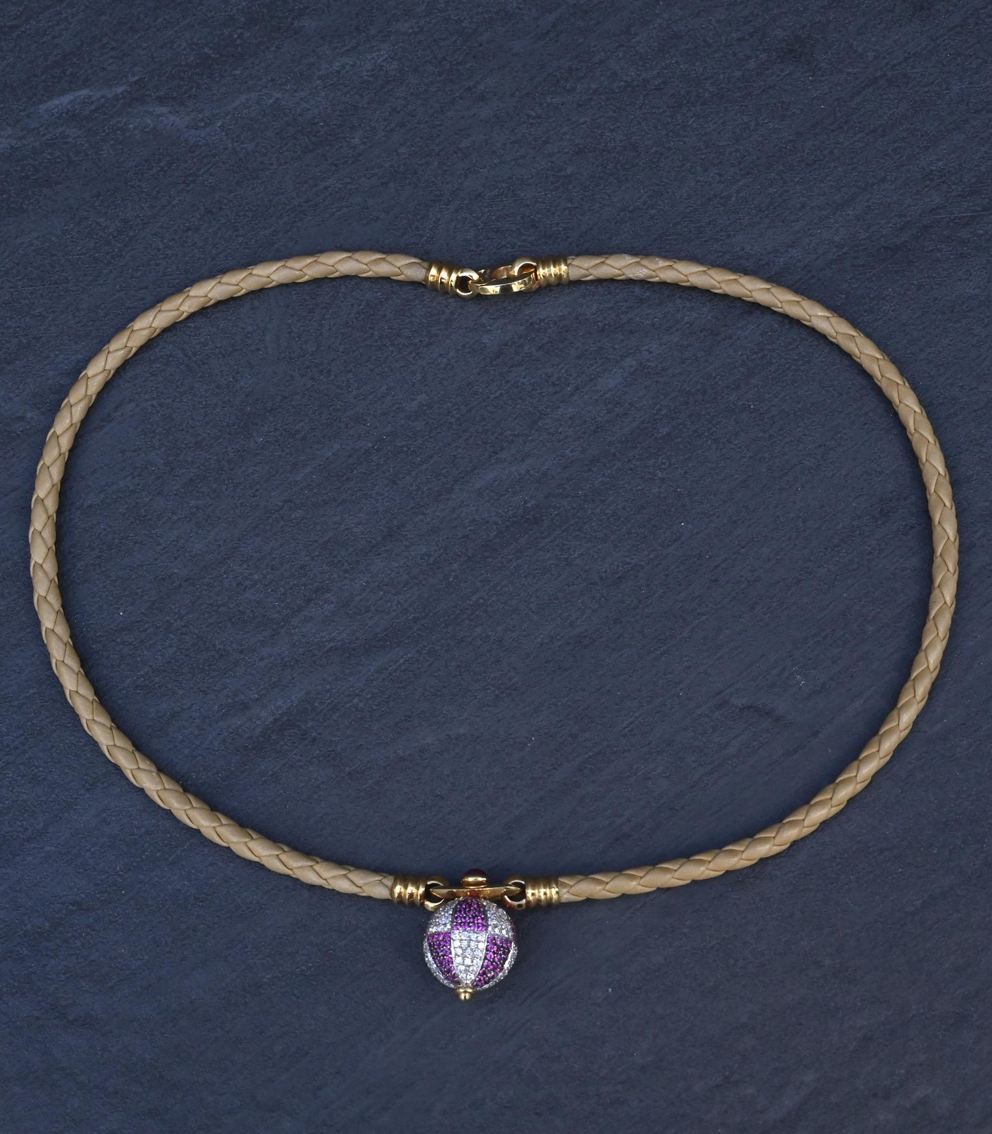 Gianni Bulgari Enigma 18K Gold Diamond Ruby Braided Necklace 2.75 TCW IGI Cert.