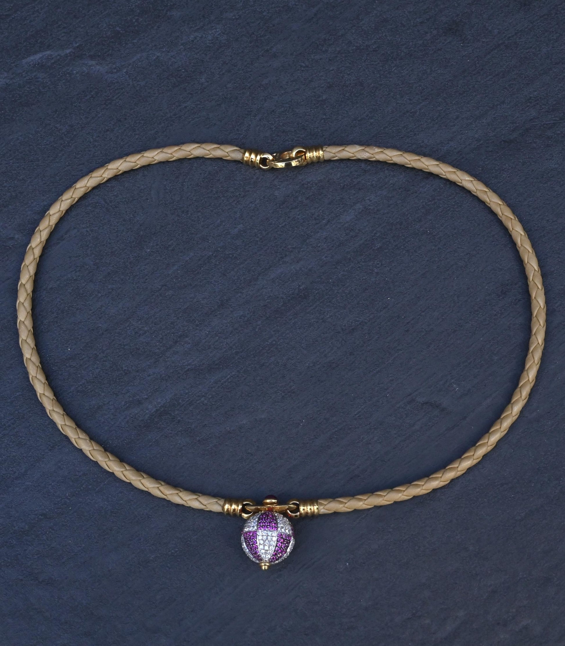 Gianni Bulgari Enigma 18K Gold Diamond Ruby Braided Necklace 2.75 TCW IGI Cert.