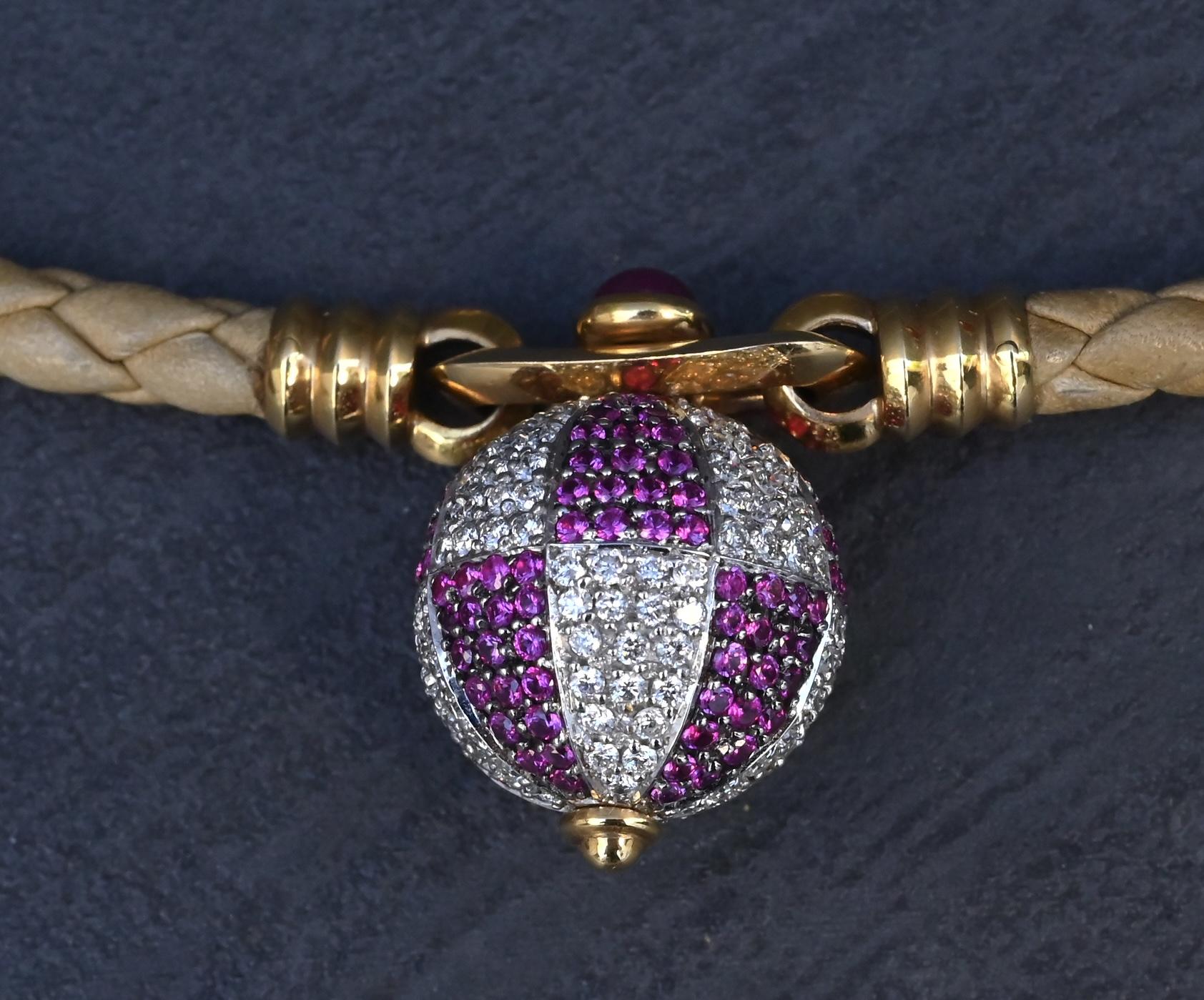 Gianni Bulgari Enigma 18K Gold Diamond Ruby Braided Necklace 2.75 TCW IGI Cert.