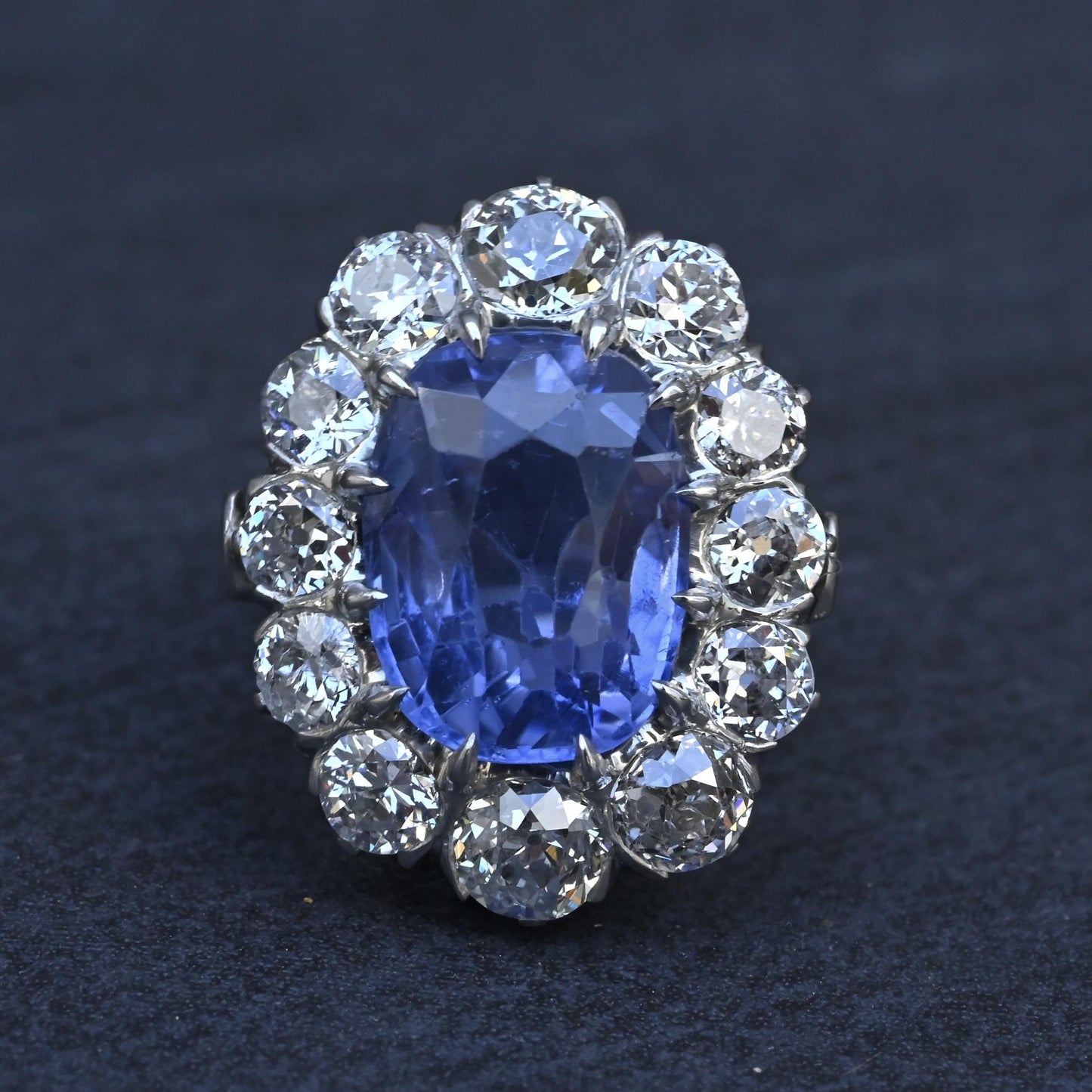 Rare Antique Platinum GIA 8.62ct No Heat Ceylon Sapphire & Old Cut Diamonds