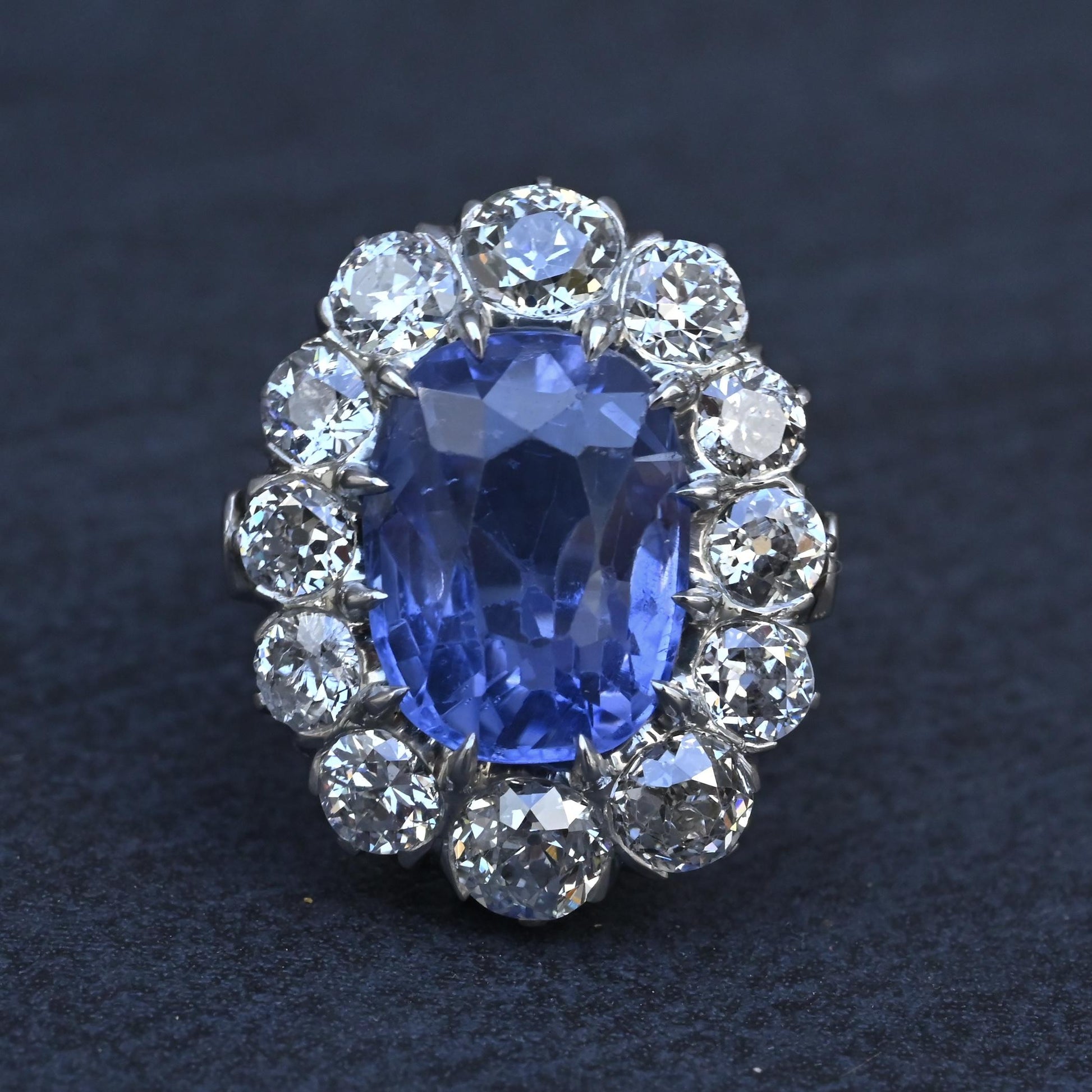Rare Antique Platinum GIA 8.62ct No Heat Ceylon Sapphire & Old Cut Diamonds