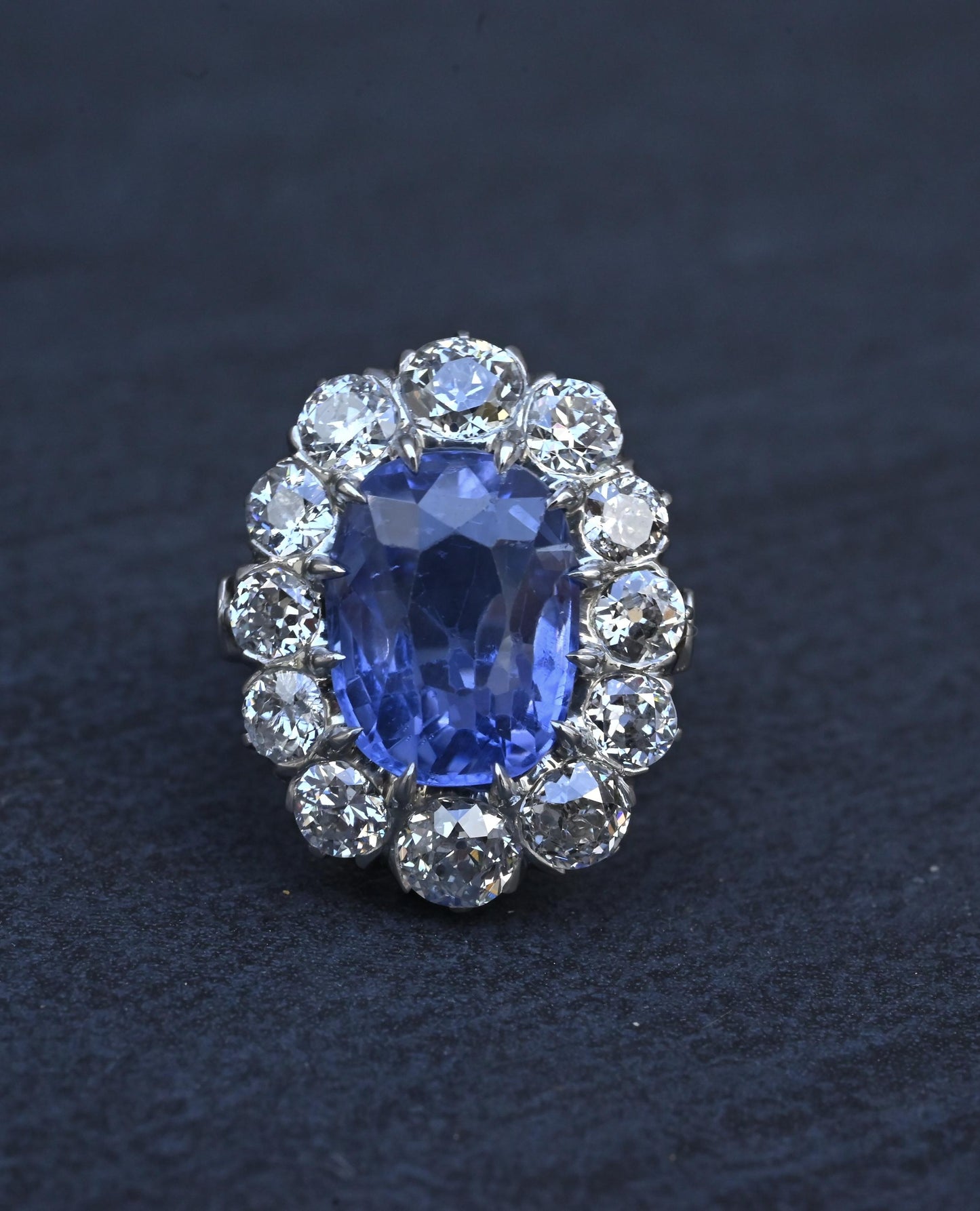Rare Antique Platinum GIA 8.62ct No Heat Ceylon Sapphire & Old Cut Diamonds