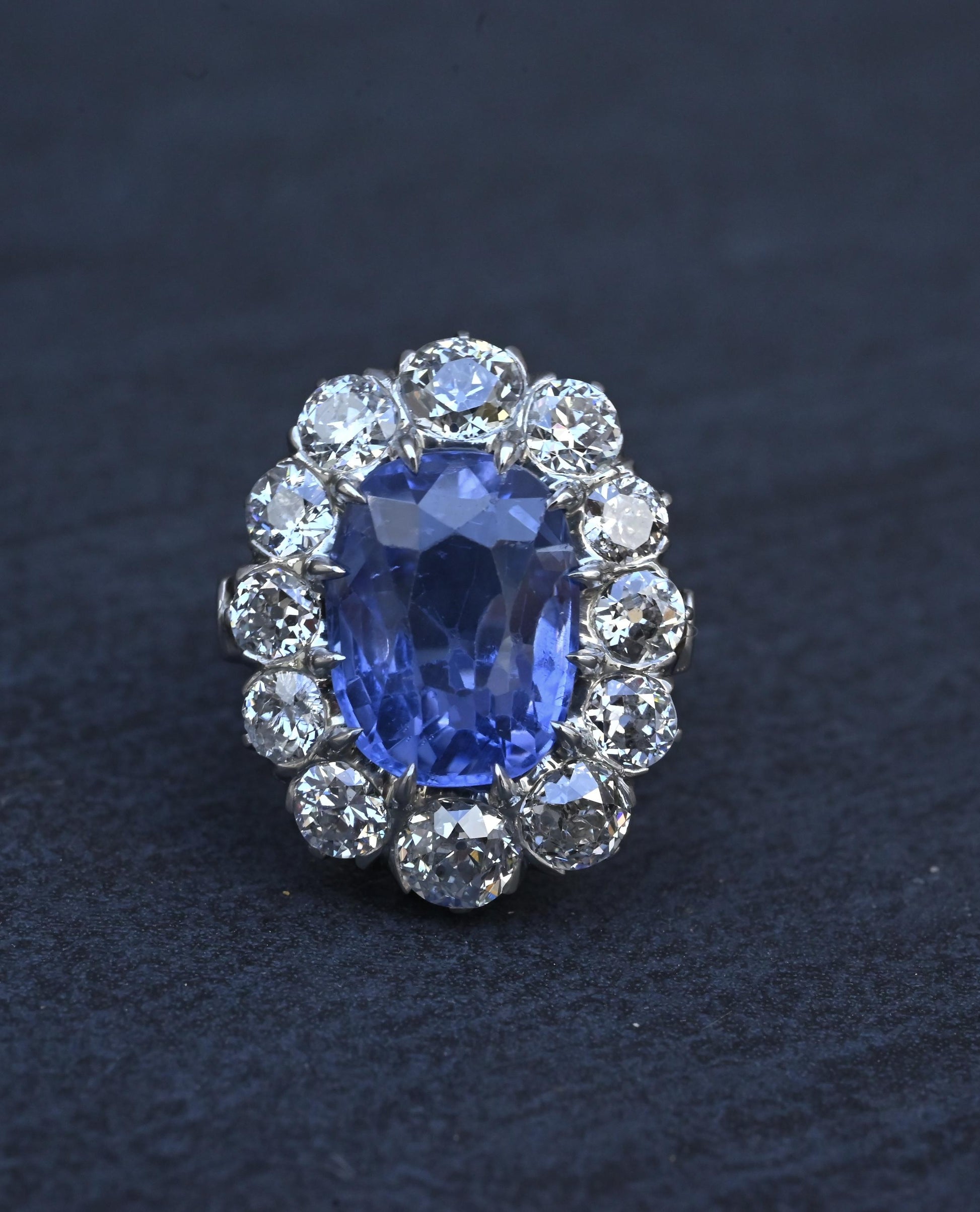 Rare Antique Platinum GIA 8.62ct No Heat Ceylon Sapphire & Old Cut Diamonds