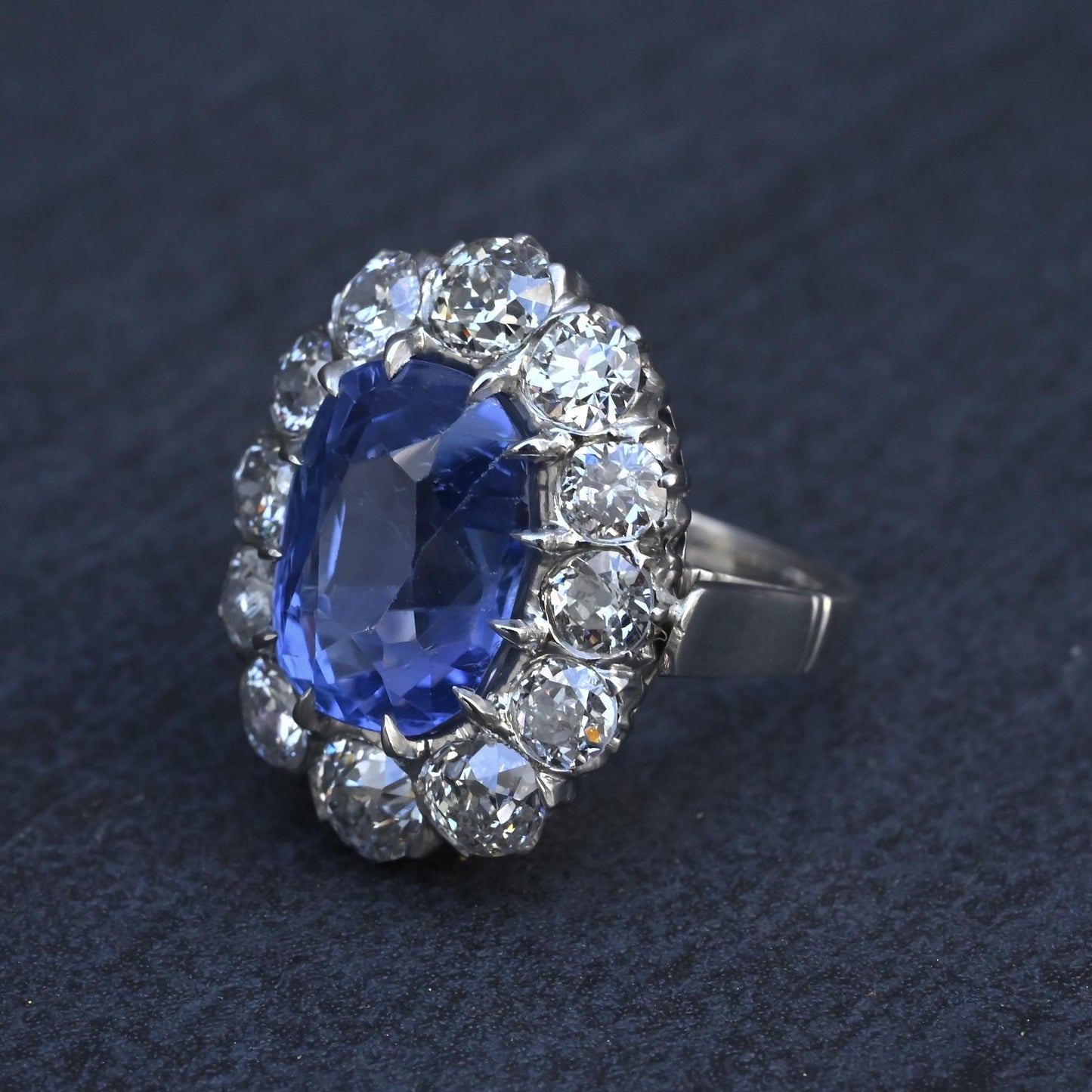 Rare Antique Platinum GIA 8.62ct No Heat Ceylon Sapphire & Old Cut Diamonds
