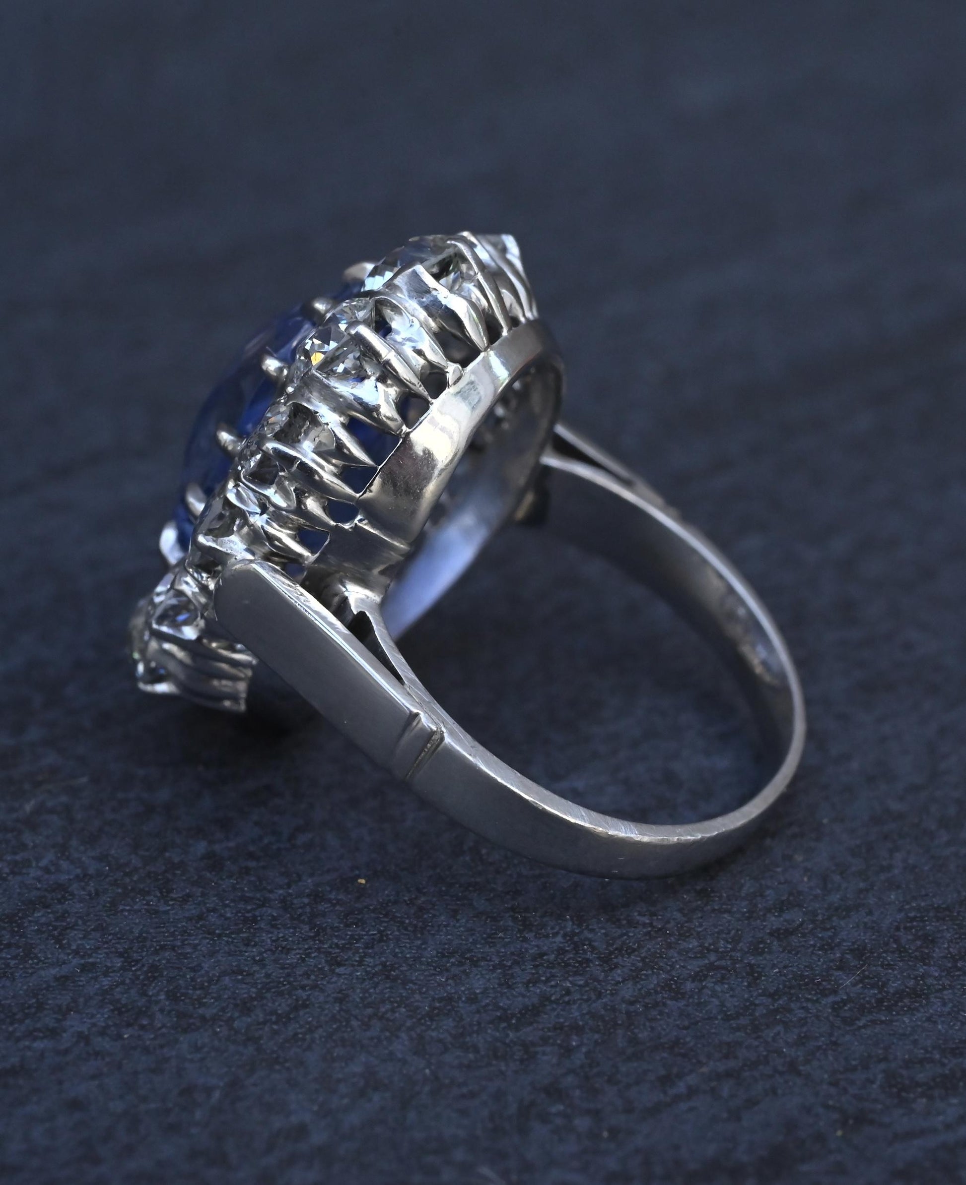 Rare Antique Platinum GIA 8.62ct No Heat Ceylon Sapphire & Old Cut Diamonds