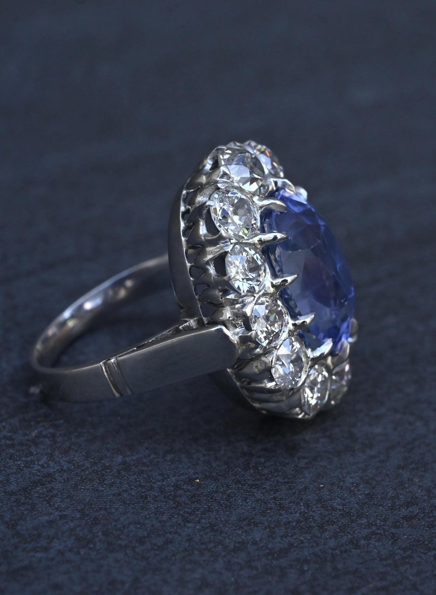 Rare Antique Platinum GIA 8.62ct No Heat Ceylon Sapphire & Old Cut Diamonds