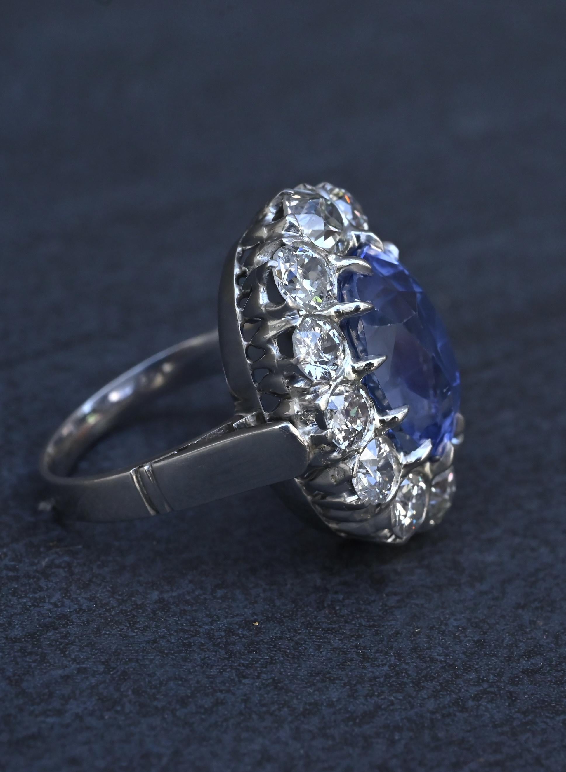 Rare Antique Platinum GIA 8.62ct No Heat Ceylon Sapphire & Old Cut Diamonds