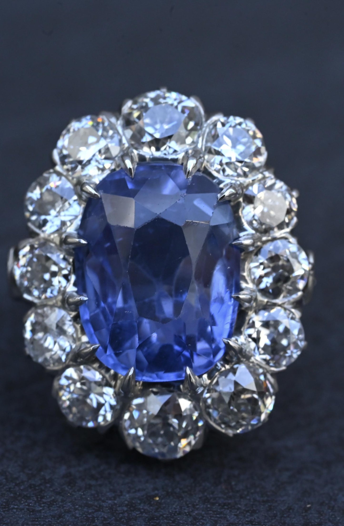 Rare Antique Platinum GIA 8.62ct No Heat Ceylon Sapphire & Old Cut Diamonds