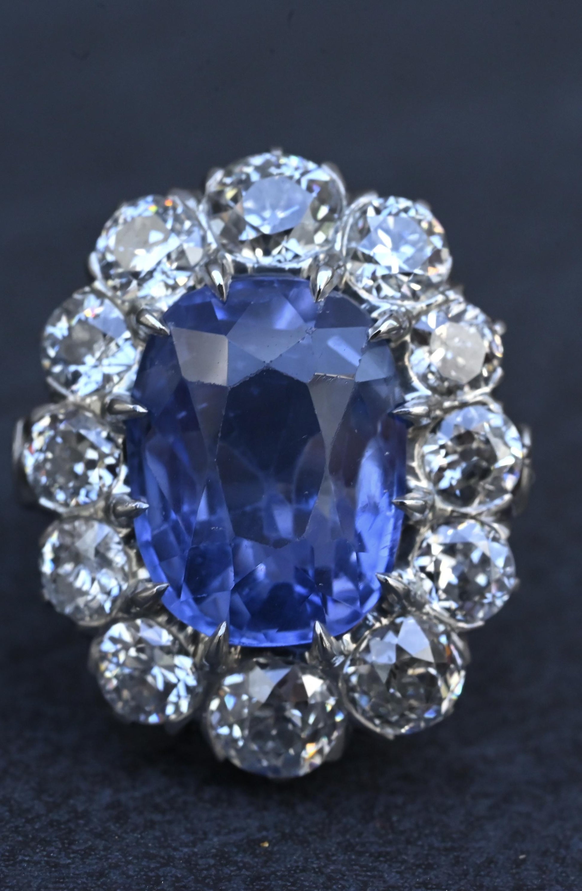 Rare Antique Platinum GIA 8.62ct No Heat Ceylon Sapphire & Old Cut Diamonds