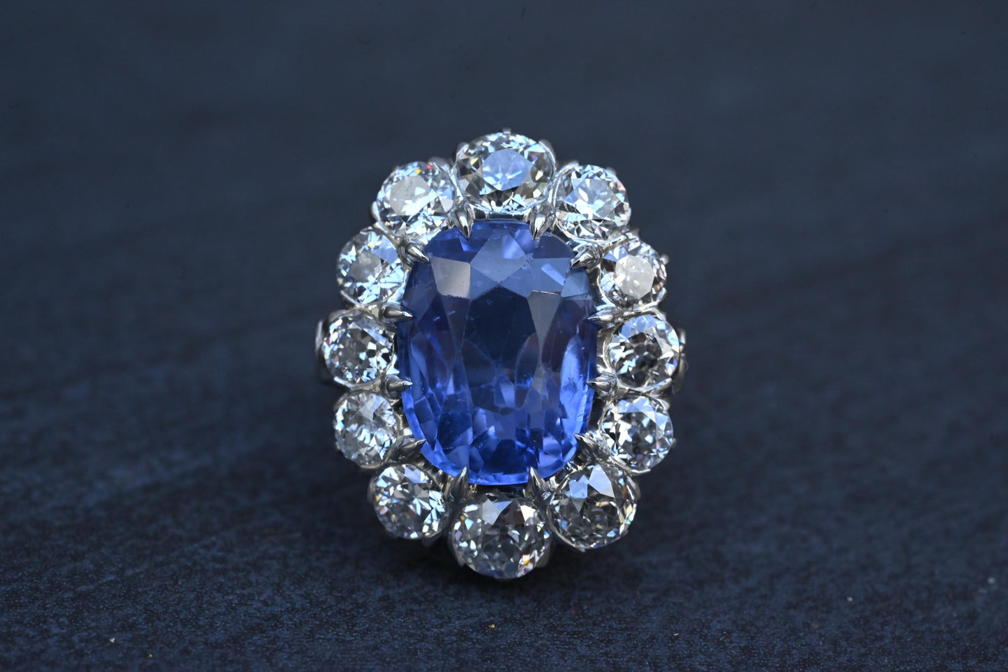 Rare Antique Platinum GIA 8.62ct No Heat Ceylon Sapphire & Old Cut Diamonds