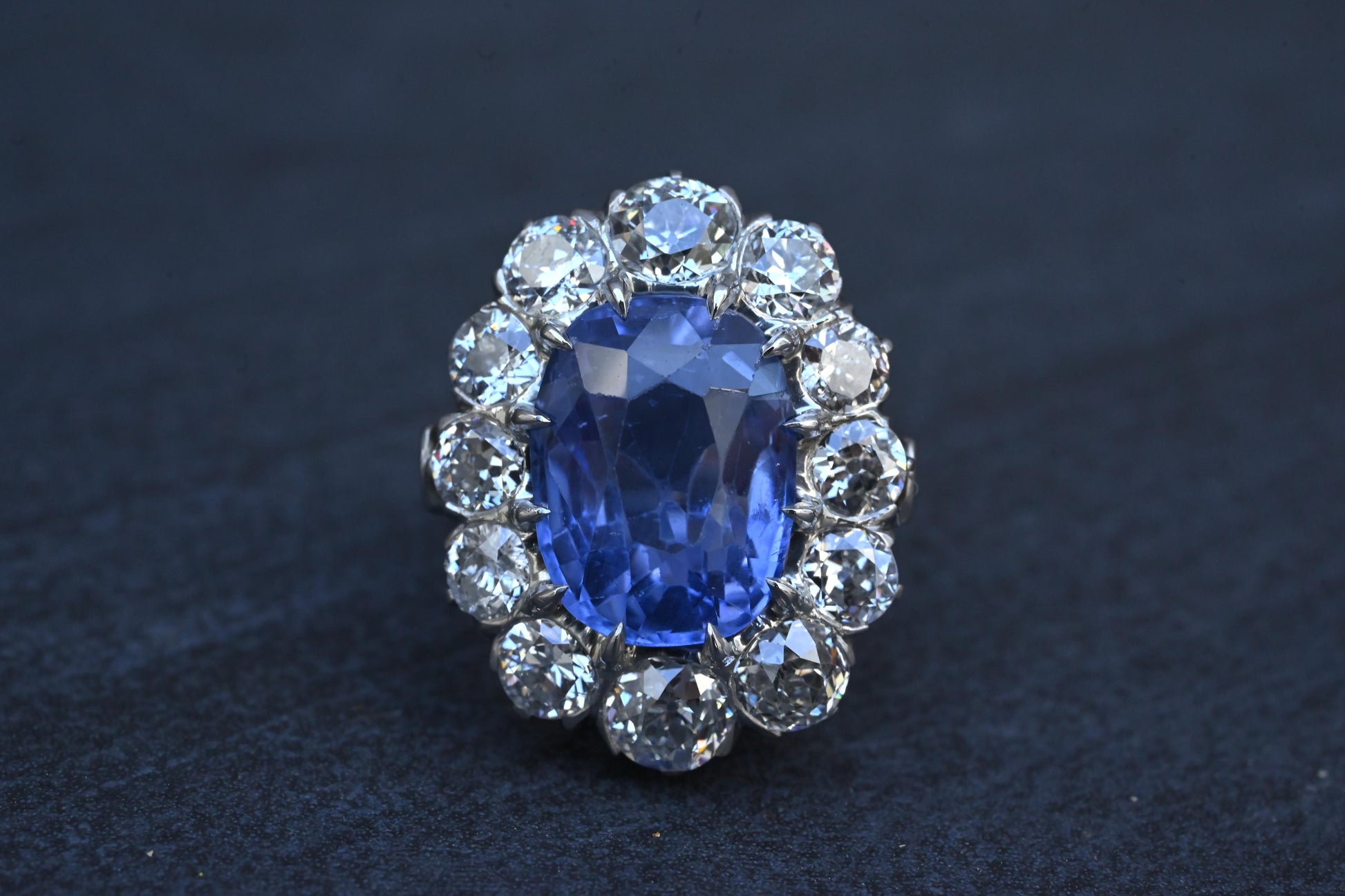 Rare Antique Platinum GIA 8.62ct No Heat Ceylon Sapphire & Old Cut Diamonds