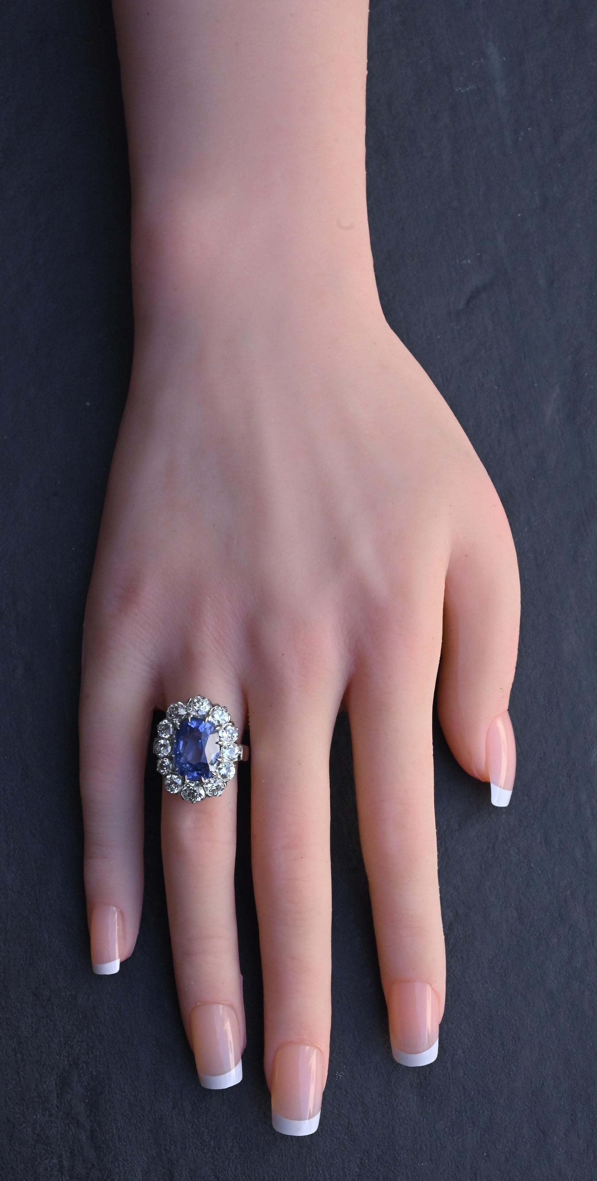 Rare Antique Platinum GIA 8.62ct No Heat Ceylon Sapphire & Old Cut Diamonds