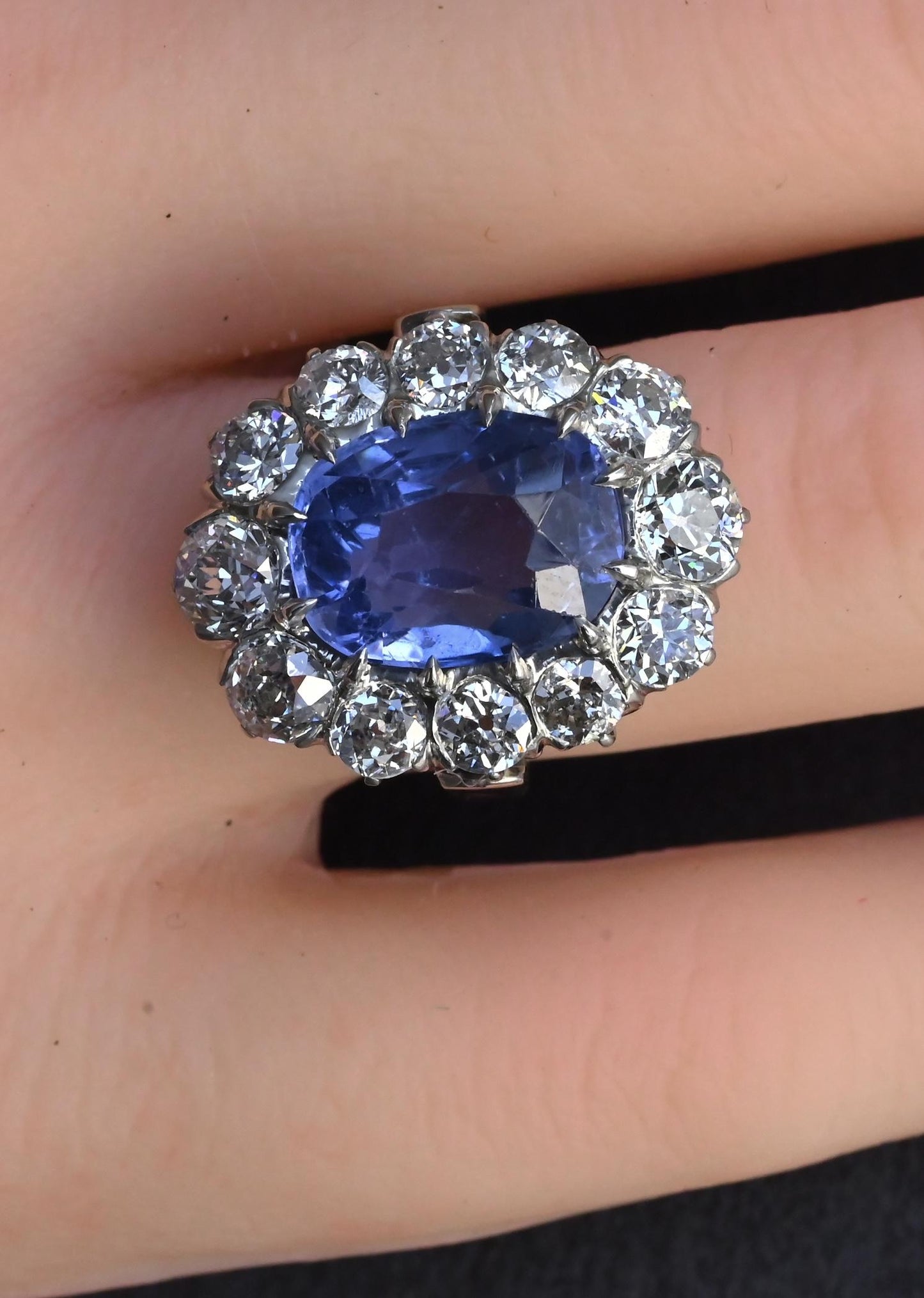 Rare Antique Platinum GIA 8.62ct No Heat Ceylon Sapphire & Old Cut Diamonds
