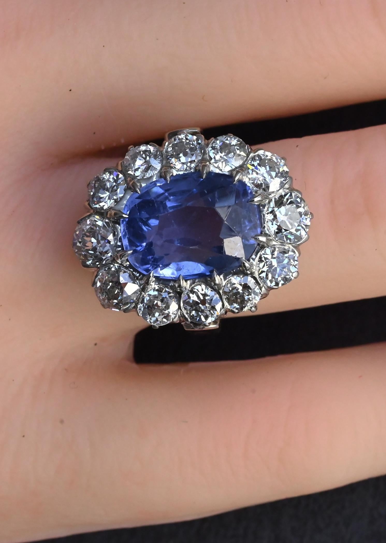 Rare Antique Platinum GIA 8.62ct No Heat Ceylon Sapphire & Old Cut Diamonds