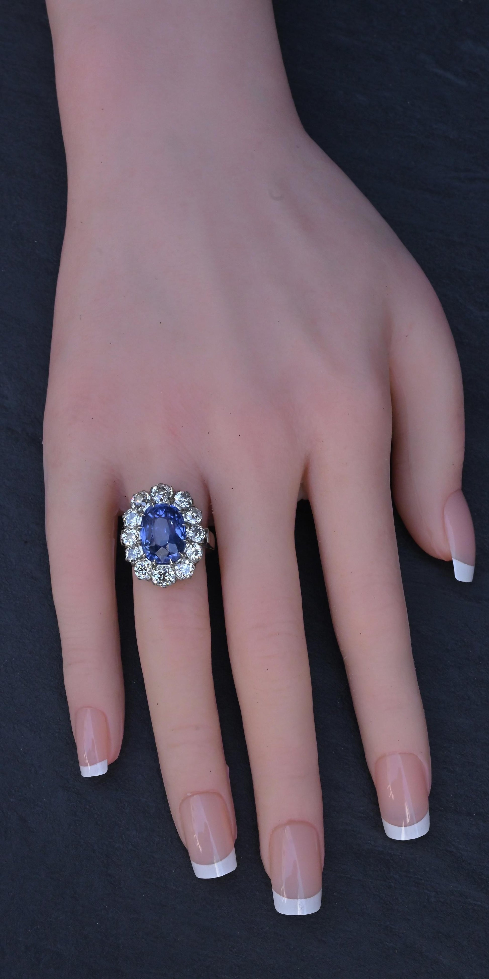 Rare Antique Platinum GIA 8.62ct No Heat Ceylon Sapphire & Old Cut Diamonds