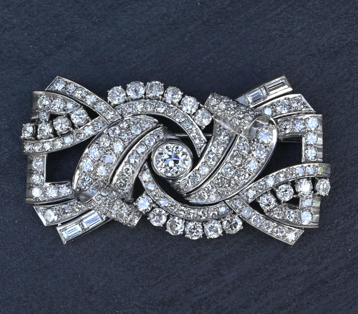 Antique Art Deco 8ctw Old European Diamond Platinum Brooch Pin IGI Certified