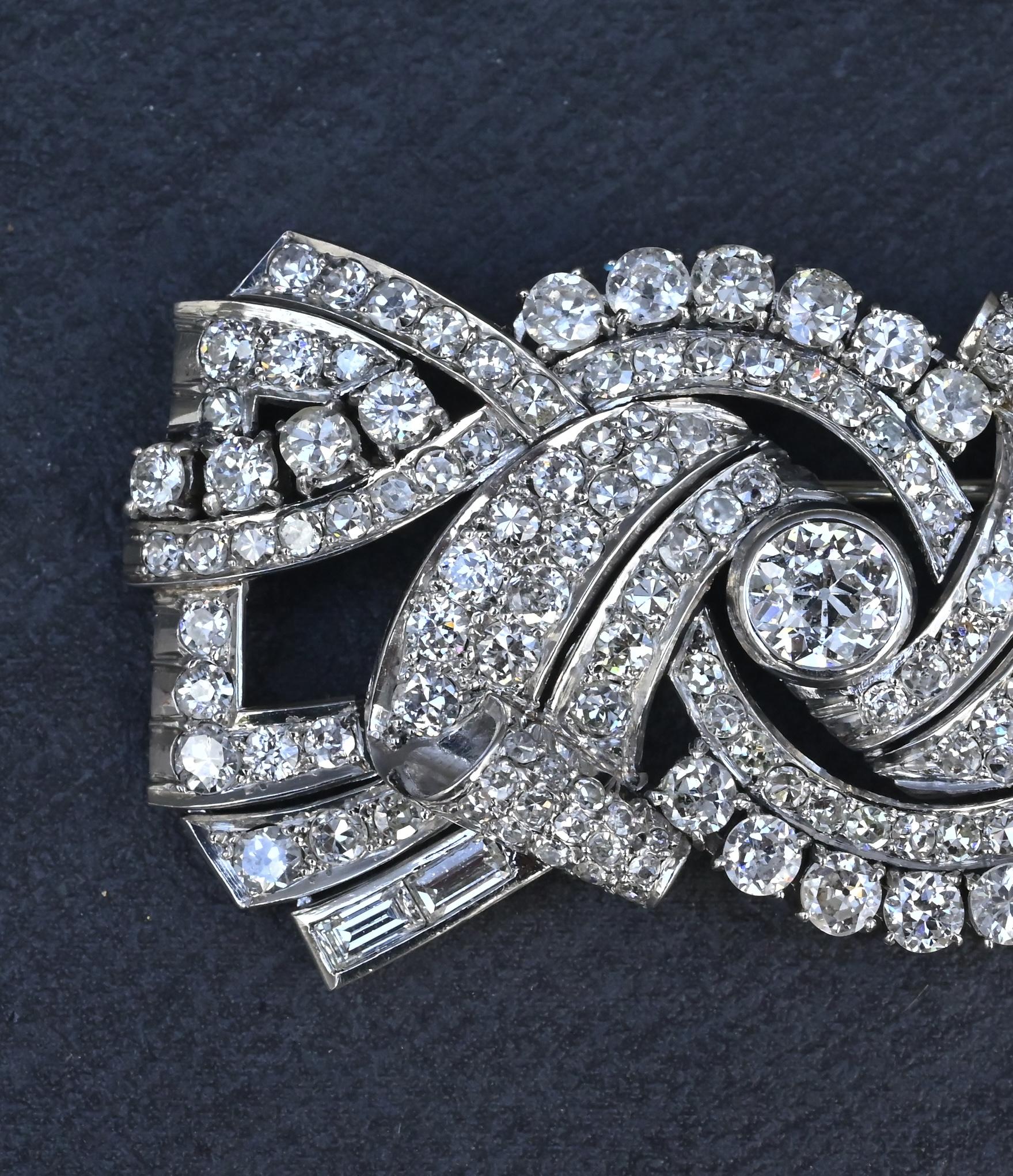 Antique Art Deco 8ctw Old European Diamond Platinum Brooch Pin IGI Certified