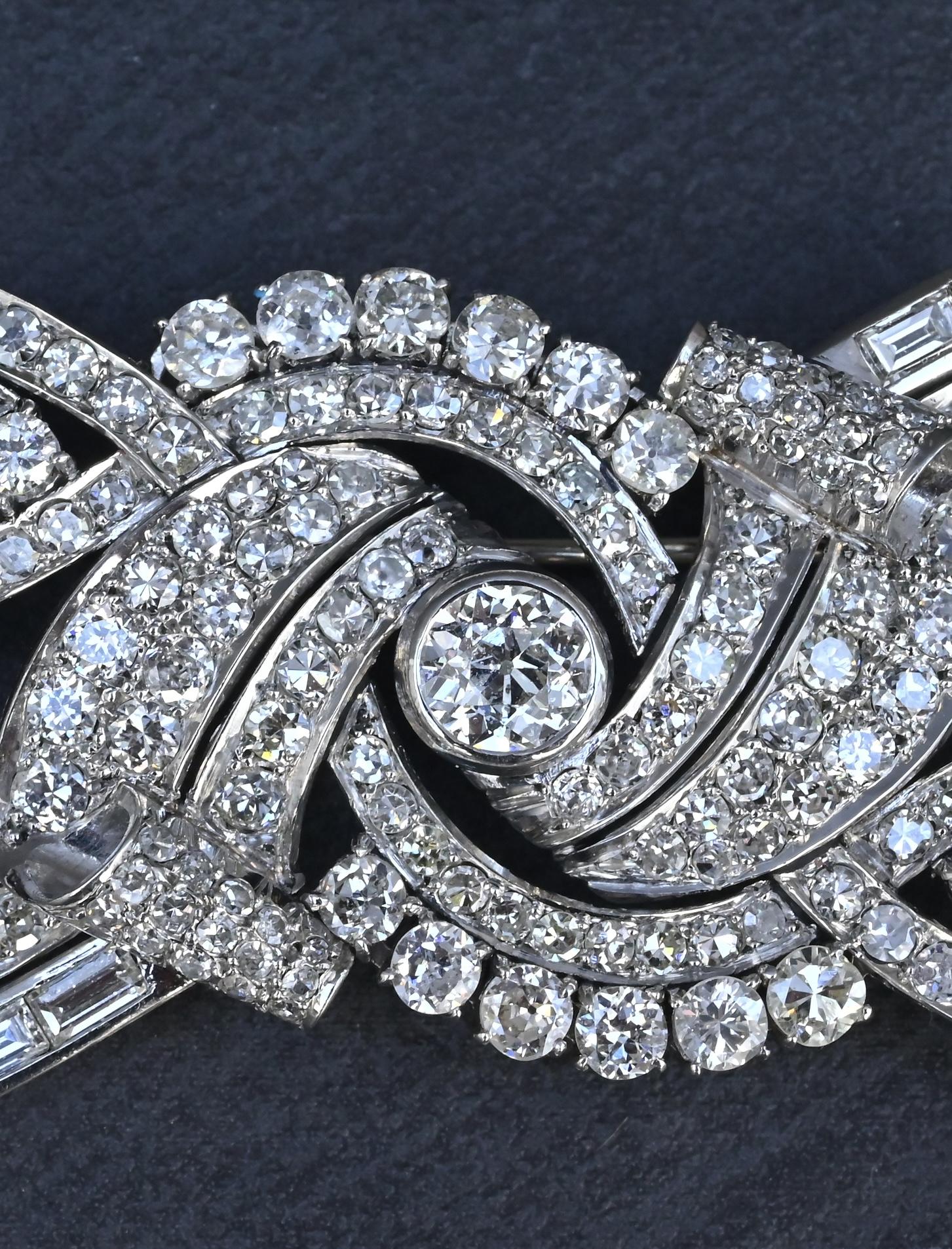 Antique Art Deco 8ctw Old European Diamond Platinum Brooch Pin IGI Certified