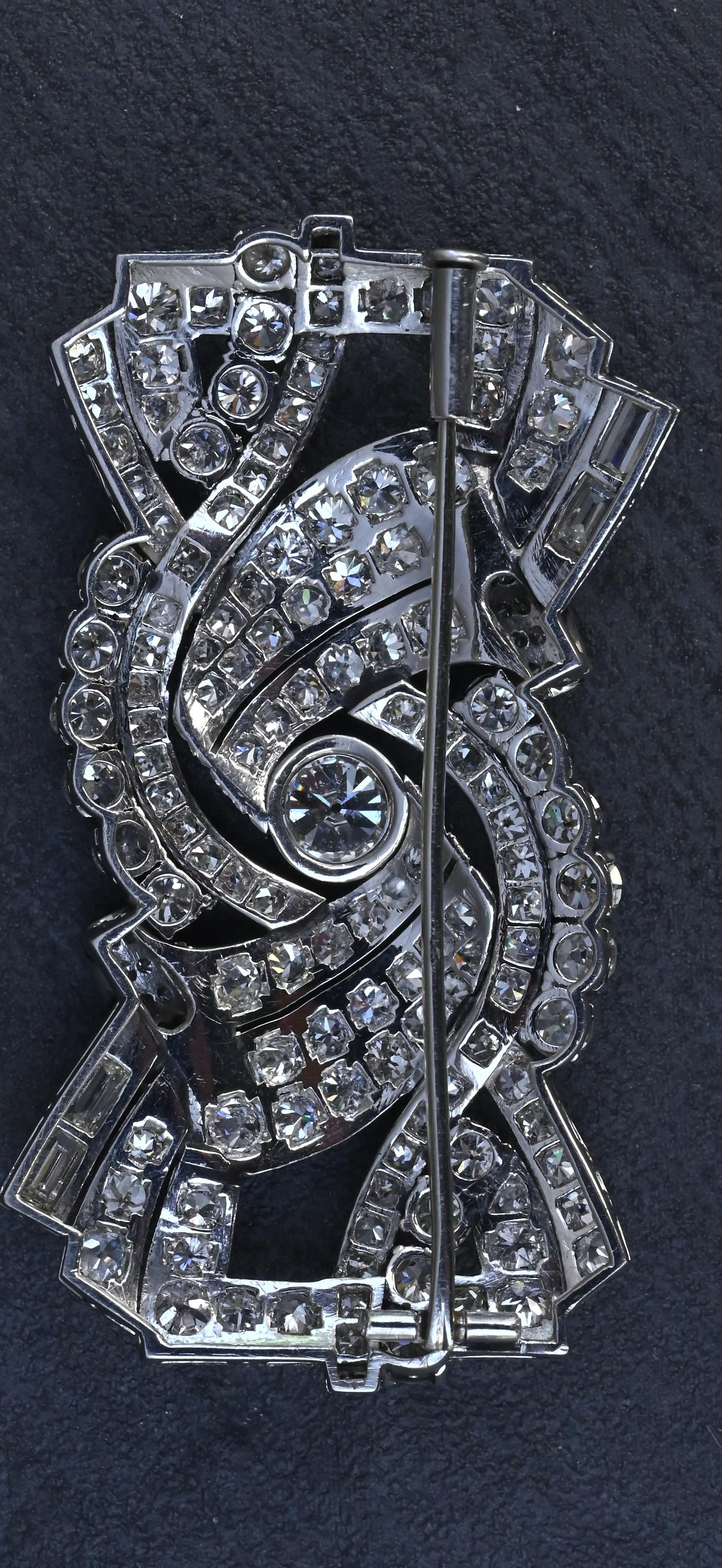 Antique Art Deco 8ctw Old European Diamond Platinum Brooch Pin IGI Certified