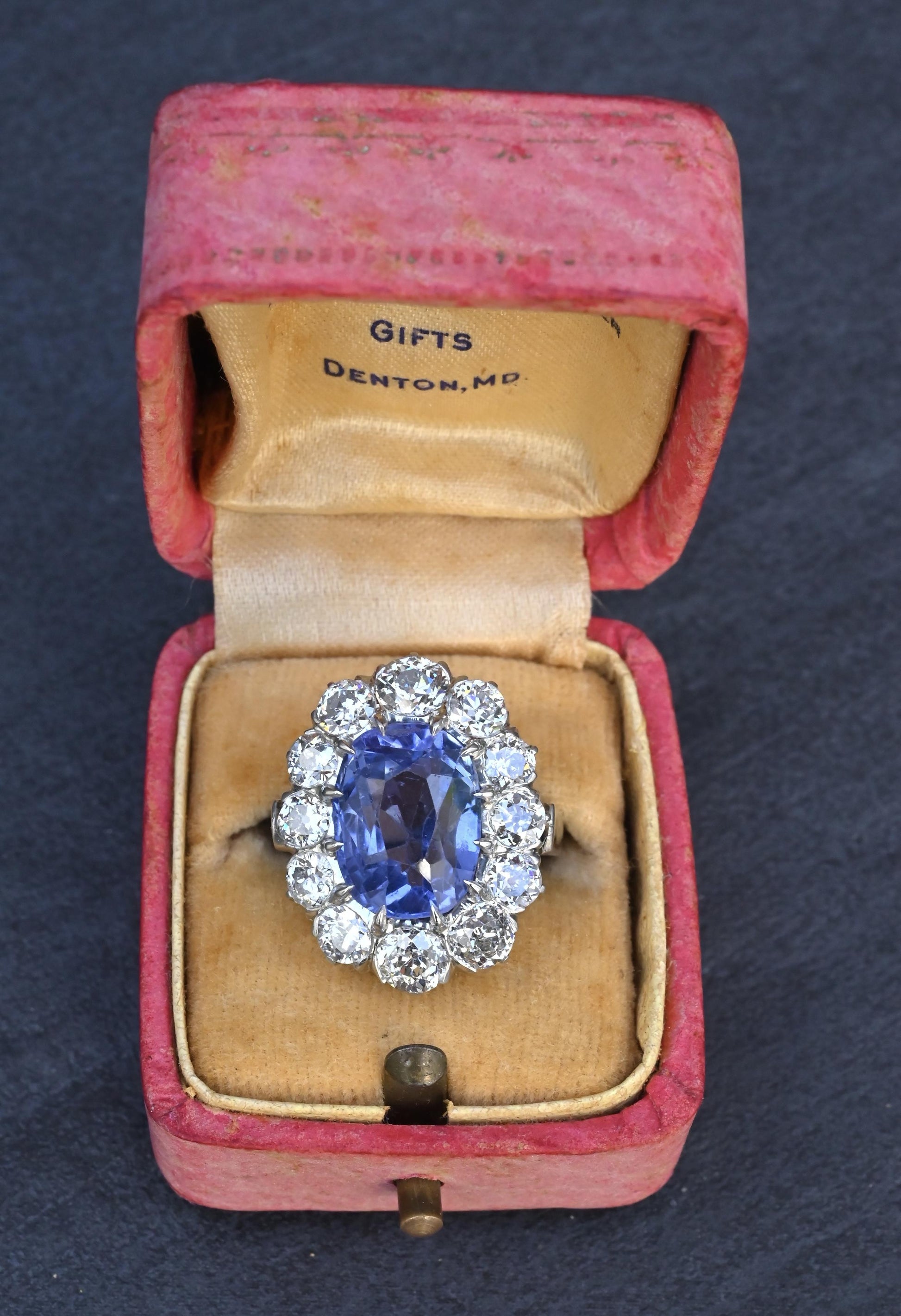 Rare Antique Platinum GIA 8.62ct No Heat Ceylon Sapphire & Old Cut Diamonds