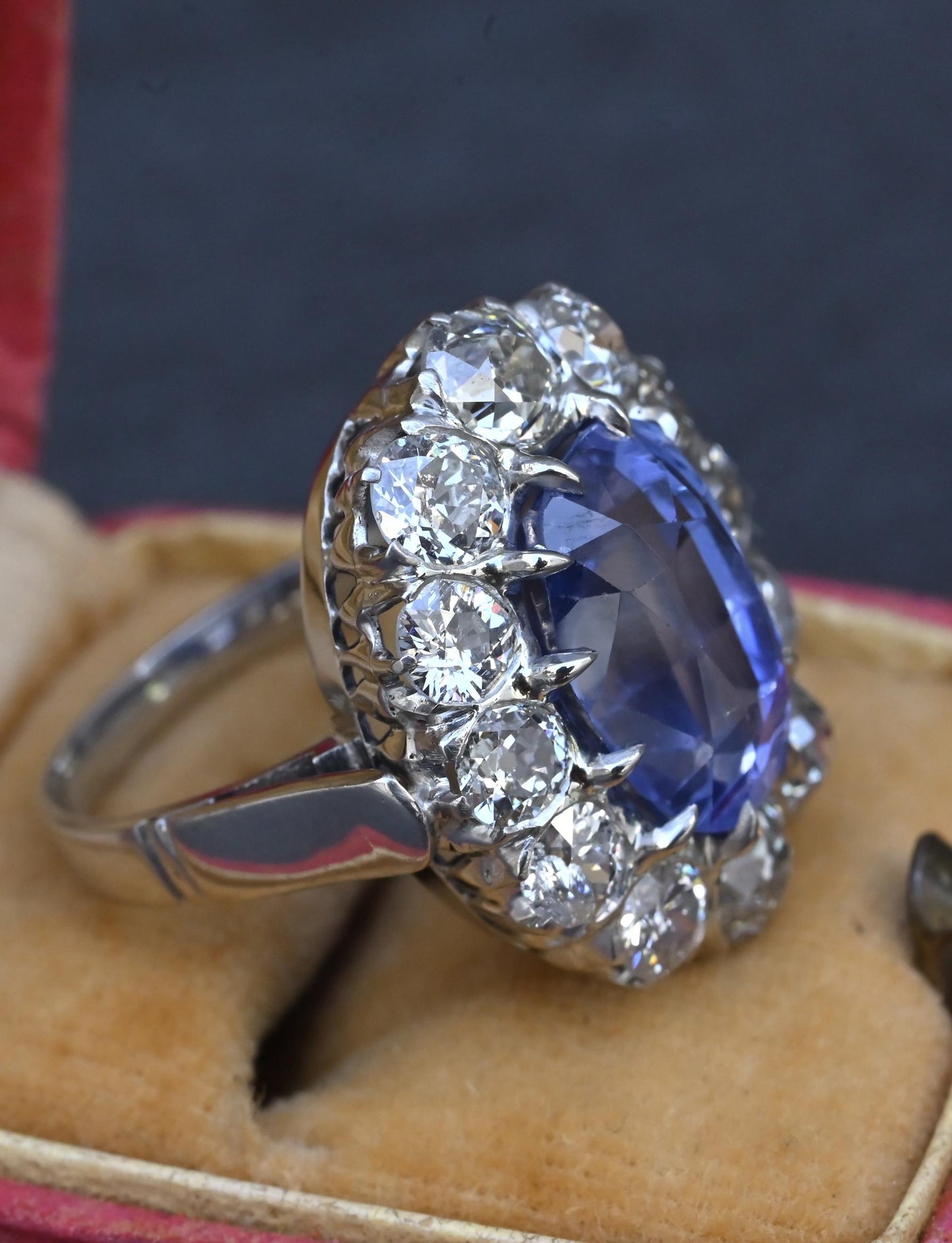 Rare Antique Platinum GIA 8.62ct No Heat Ceylon Sapphire & Old Cut Diamonds