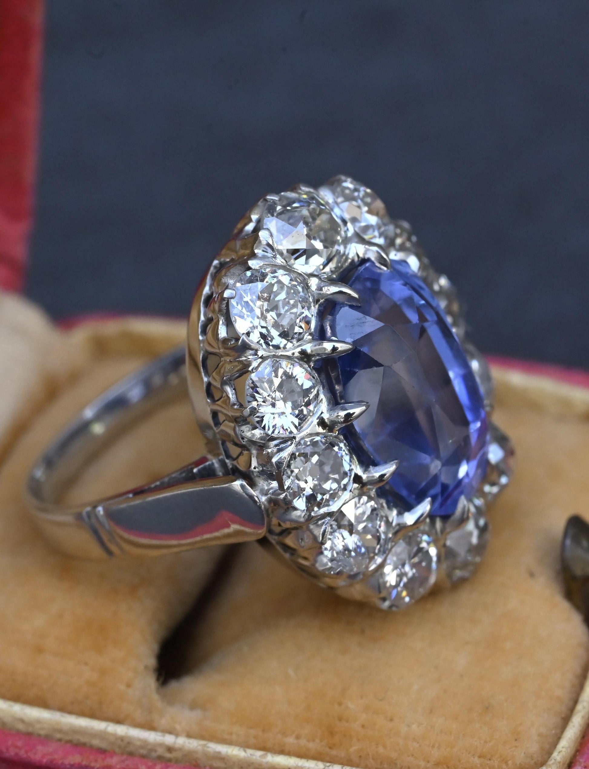 Rare Antique Platinum GIA 8.62ct No Heat Ceylon Sapphire & Old Cut Diamonds