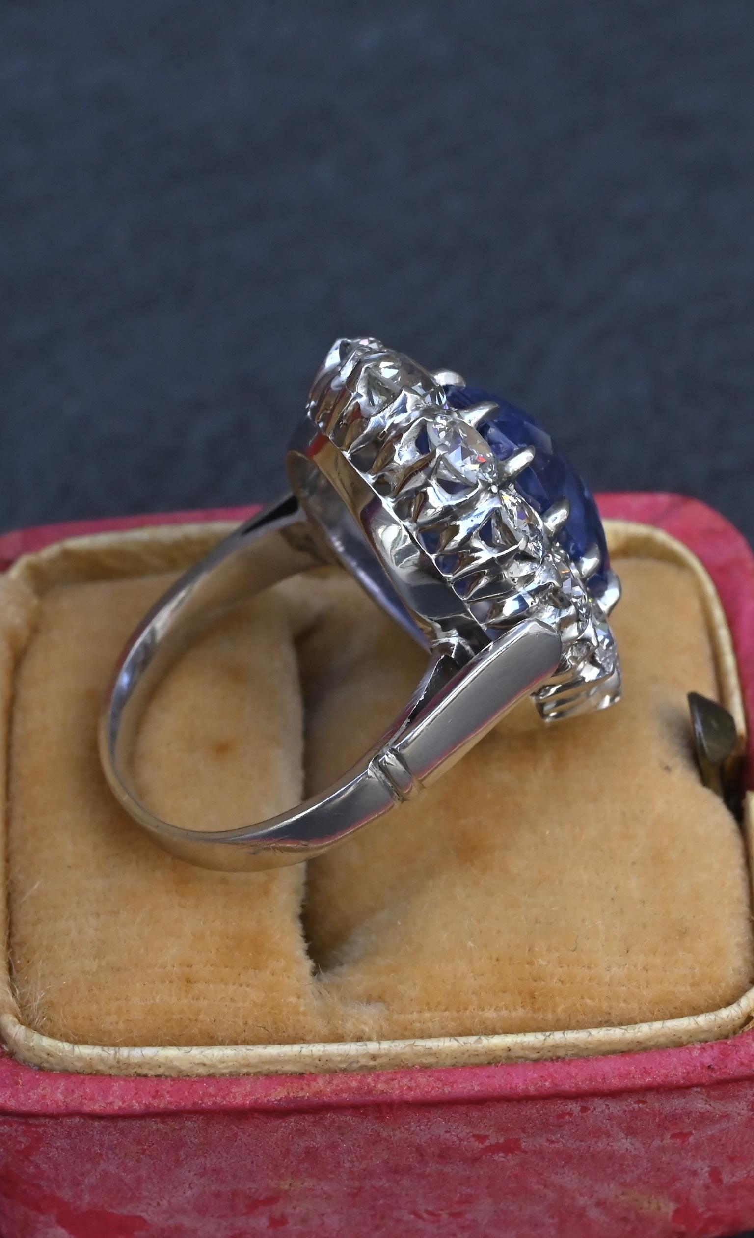 Rare Antique Platinum GIA 8.62ct No Heat Ceylon Sapphire & Old Cut Diamonds
