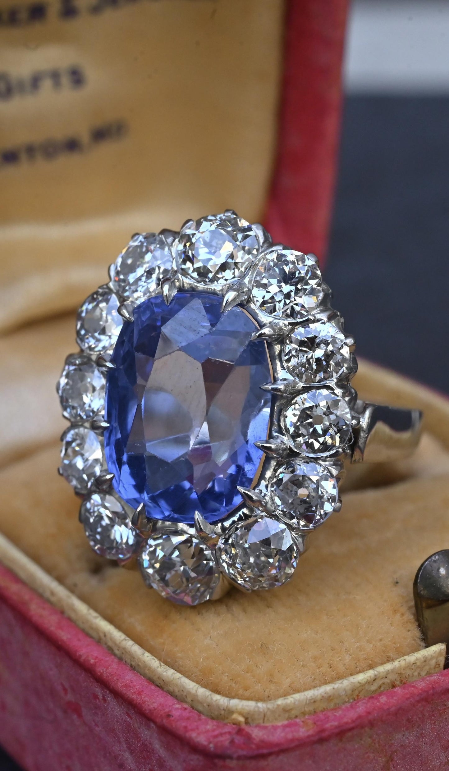 Rare Antique Platinum GIA 8.62ct No Heat Ceylon Sapphire & Old Cut Diamonds