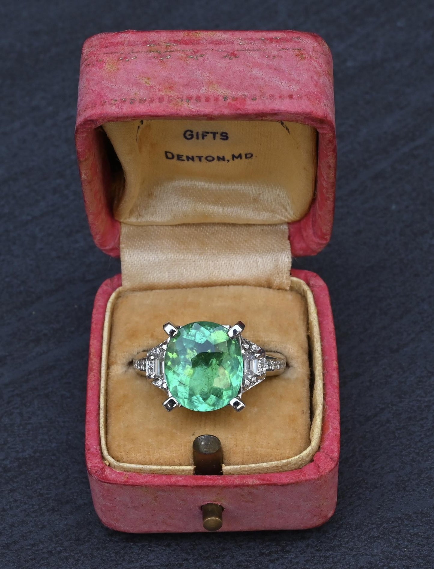 Rare GIA 6.57 Ct Unheated Natural Green Paraiba Tourmaline & Diamond Ring 18K