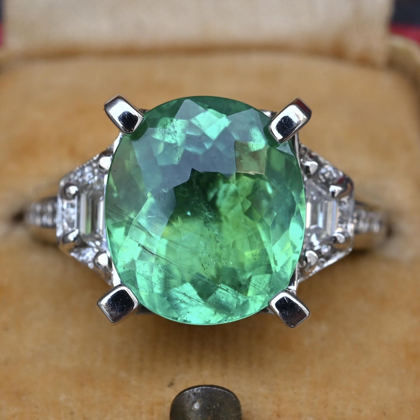 Rare GIA 6.57 Ct Unheated Natural Green Paraiba Tourmaline & Diamond Ring 18K