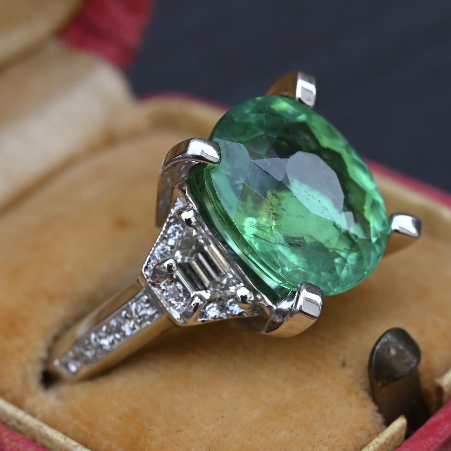 Rare GIA 6.57 Ct Unheated Natural Green Paraiba Tourmaline & Diamond Ring 18K