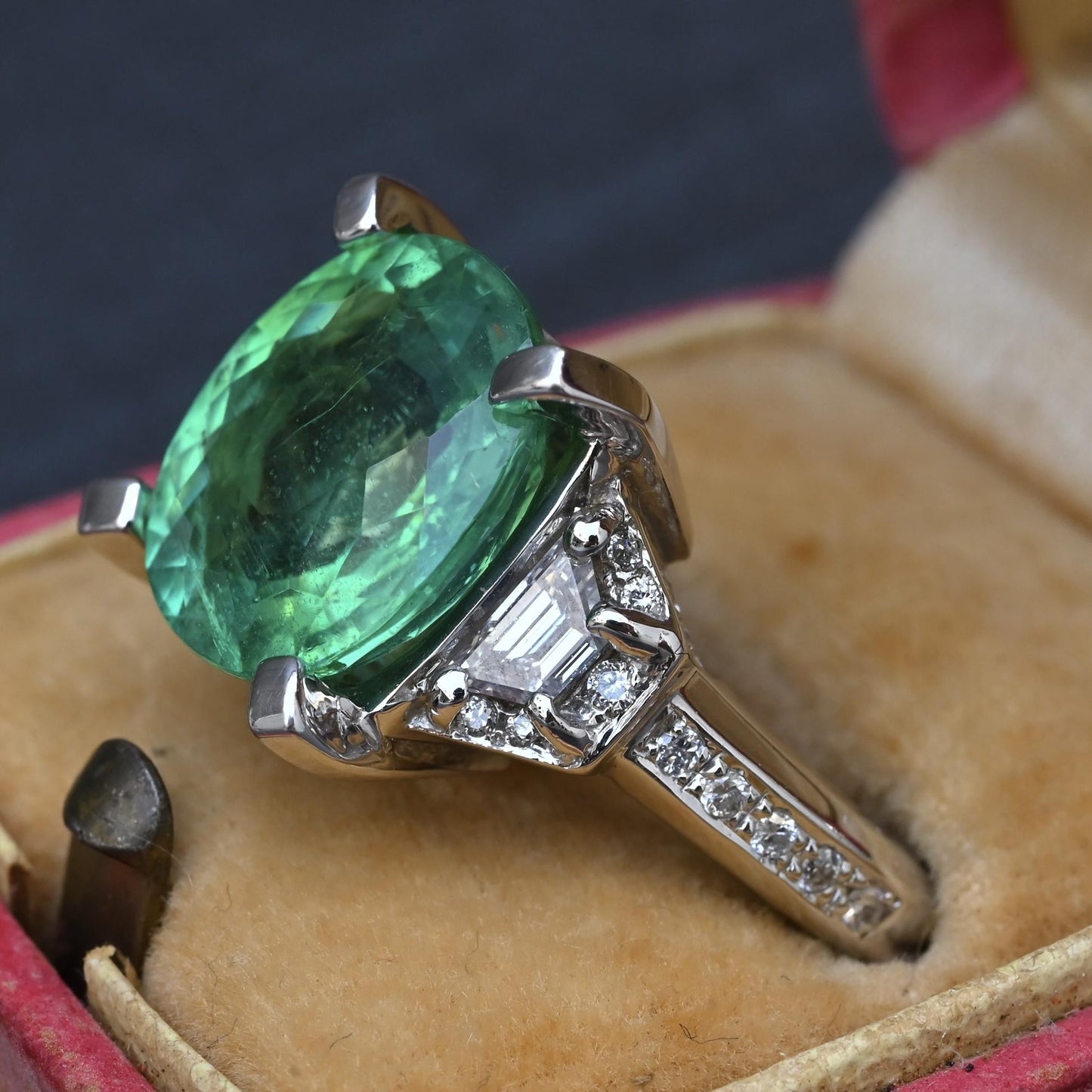 Rare GIA 6.57 Ct Unheated Natural Green Paraiba Tourmaline & Diamond Ring 18K