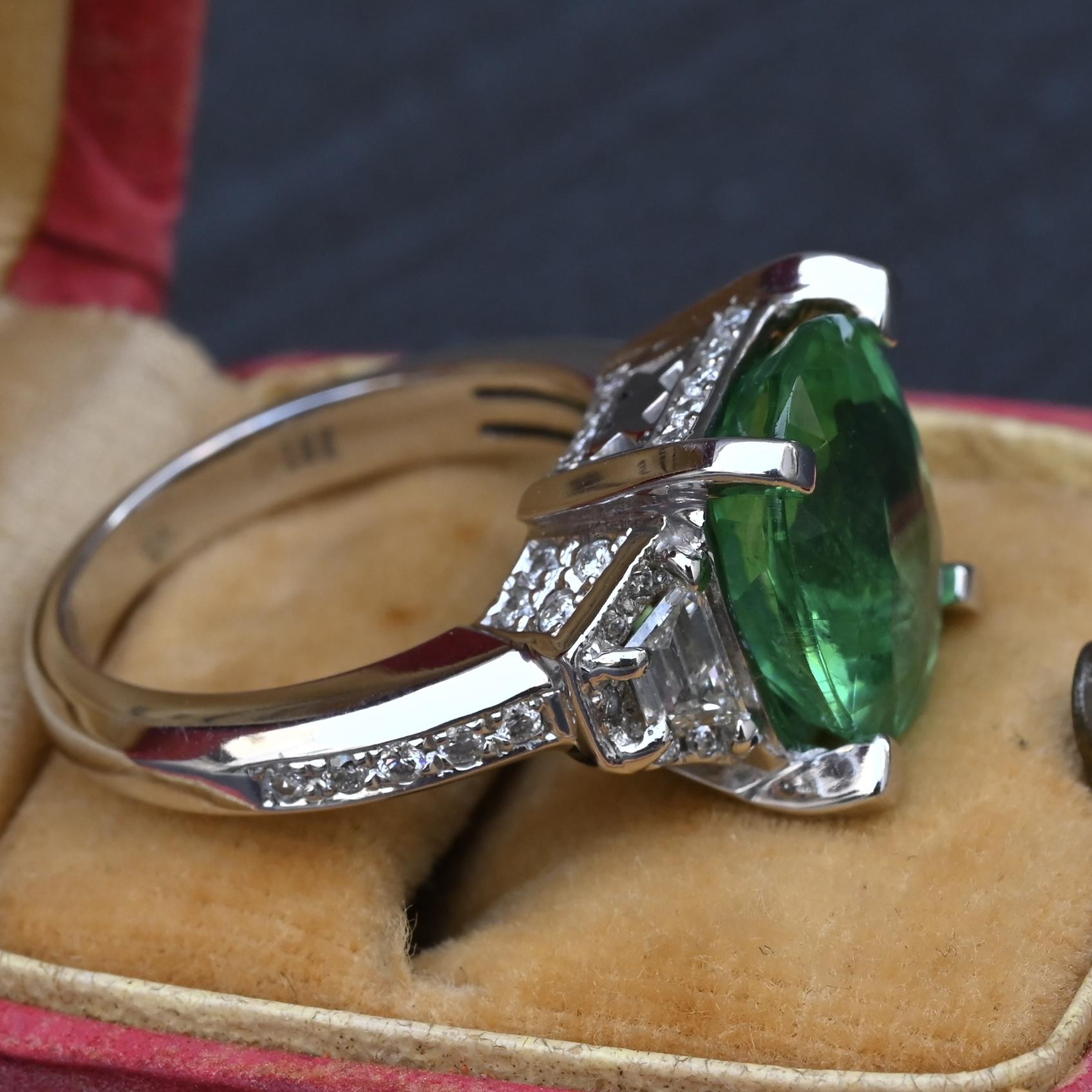 Rare GIA 6.57 Ct Unheated Natural Green Paraiba Tourmaline & Diamond Ring 18K