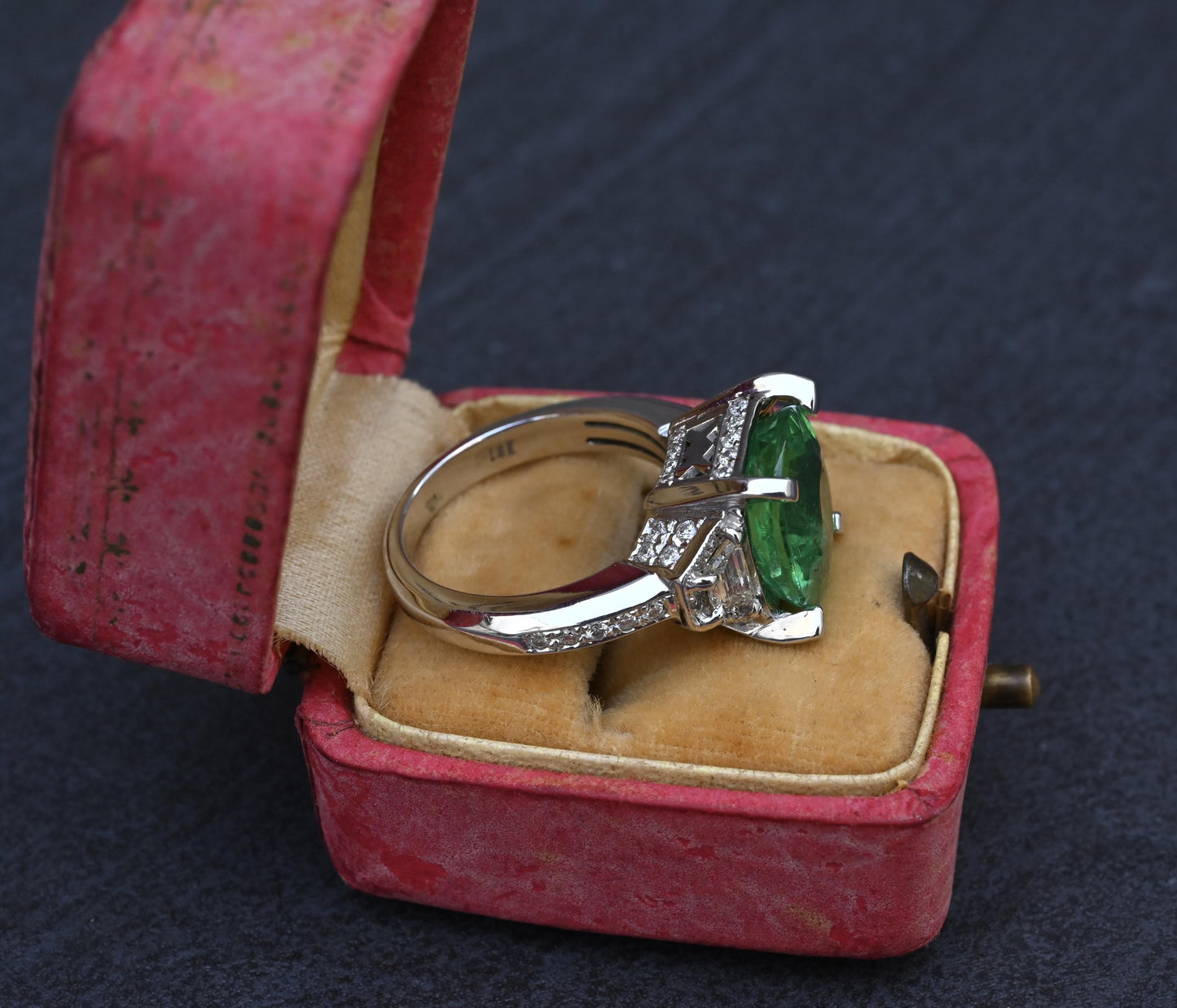 Rare GIA 6.57 Ct Unheated Natural Green Paraiba Tourmaline & Diamond Ring 18K