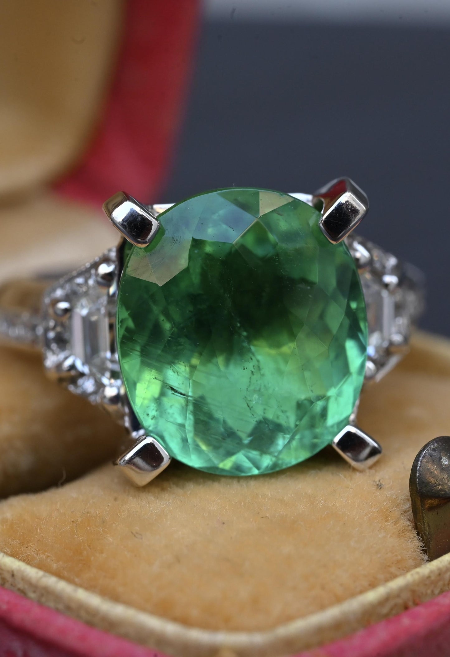 Rare GIA 6.57 Ct Unheated Natural Green Paraiba Tourmaline & Diamond Ring 18K