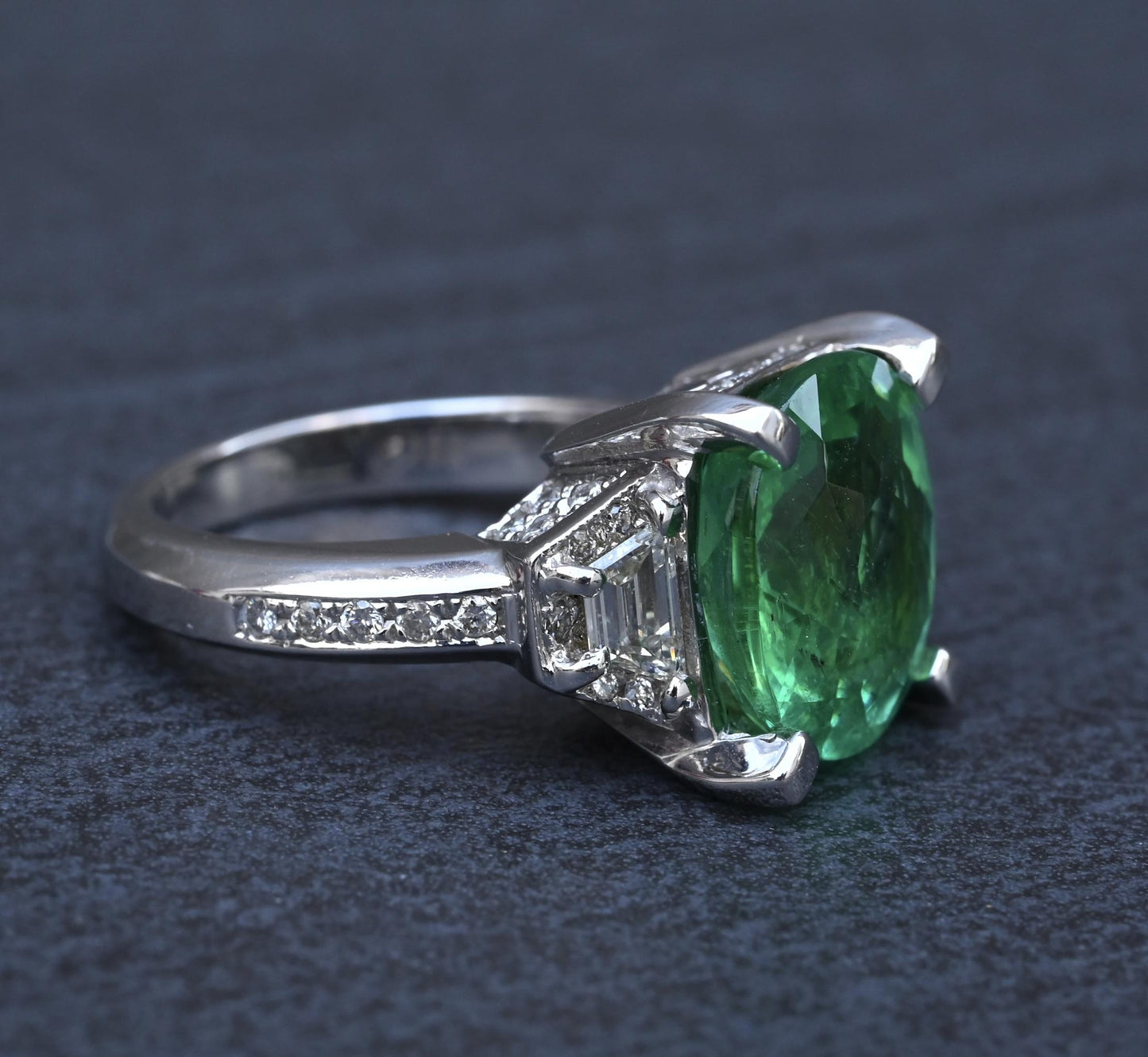 Rare GIA 6.57 Ct Unheated Natural Green Paraiba Tourmaline & Diamond Ring 18K