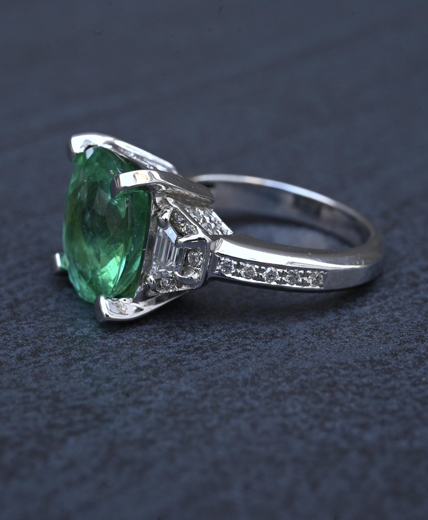 Rare GIA 6.57 Ct Unheated Natural Green Paraiba Tourmaline & Diamond Ring 18K
