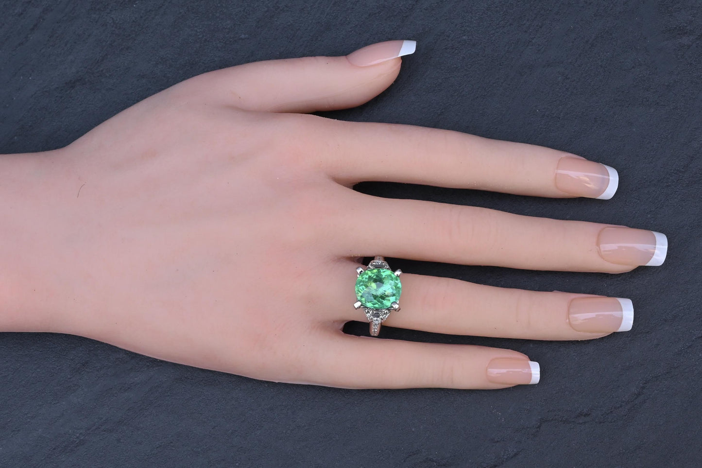 Rare GIA 6.57 Ct Unheated Natural Green Paraiba Tourmaline & Diamond Ring 18K