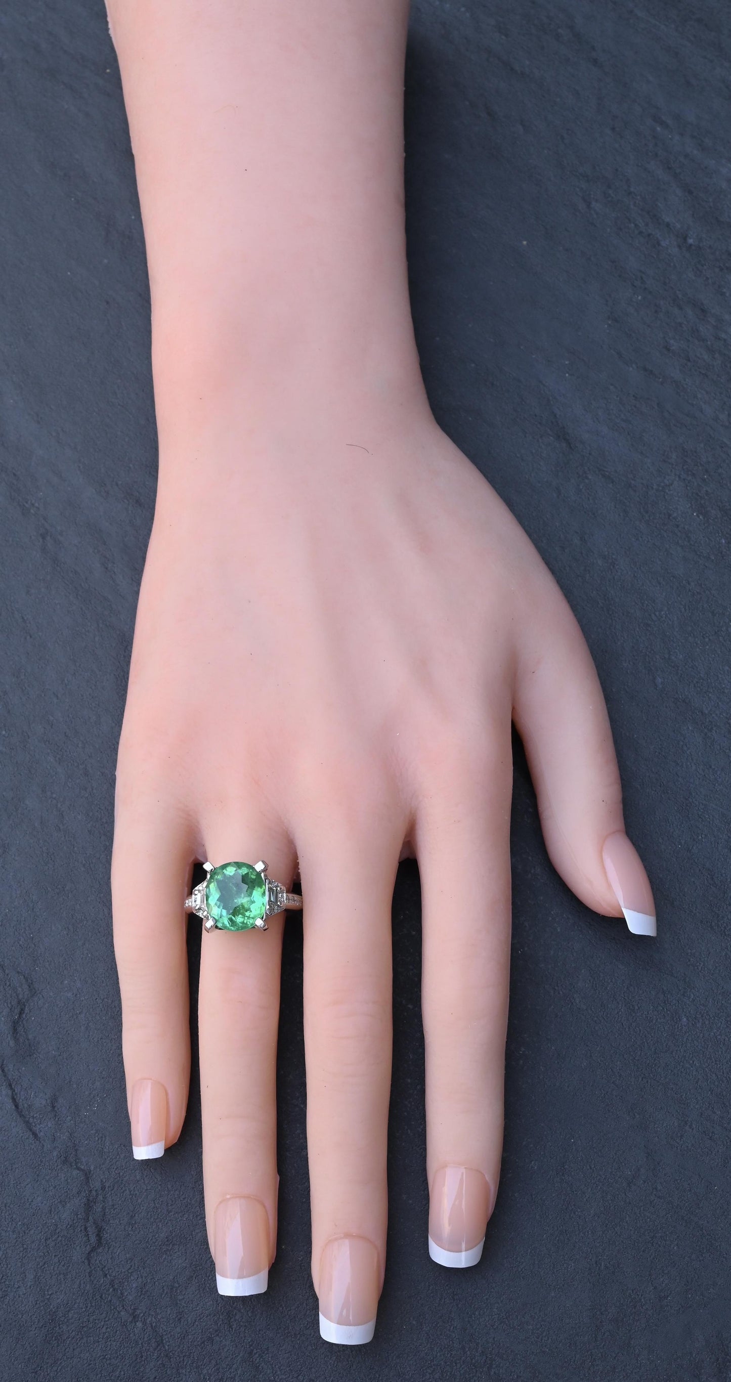 Rare GIA 6.57 Ct Unheated Natural Green Paraiba Tourmaline & Diamond Ring 18K