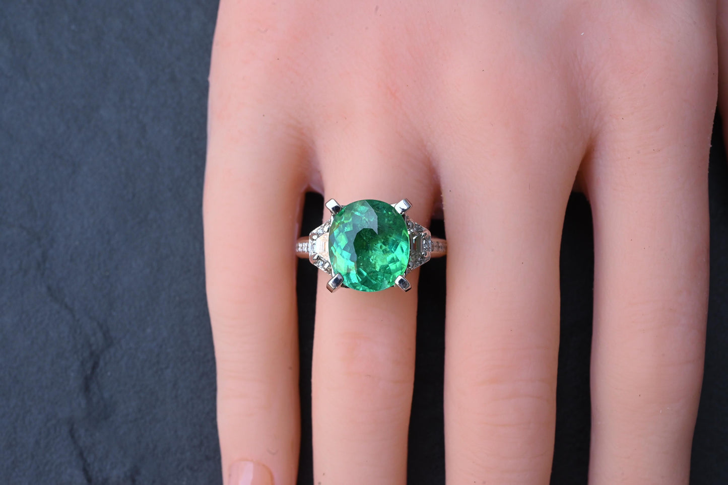 Rare GIA 6.57 Ct Unheated Natural Green Paraiba Tourmaline & Diamond Ring 18K