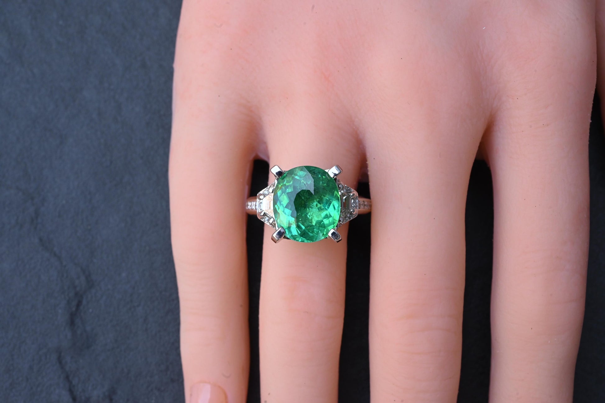 Rare GIA 6.57 Ct Unheated Natural Green Paraiba Tourmaline & Diamond Ring 18K