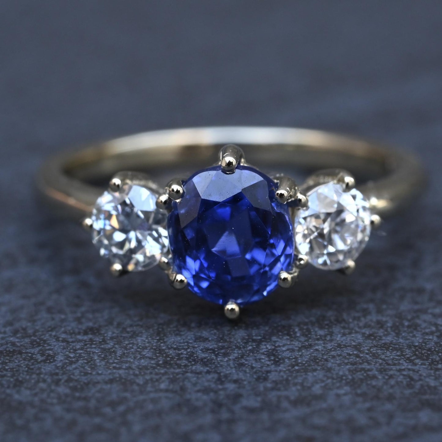 GIA 1.54ct Burma No Heat Sapphire With Old European Cut Diamonds 18K Gold Ring
