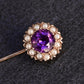 Antique 9K Gold Amethyst & Seed Pearl Halo Stick Pin
