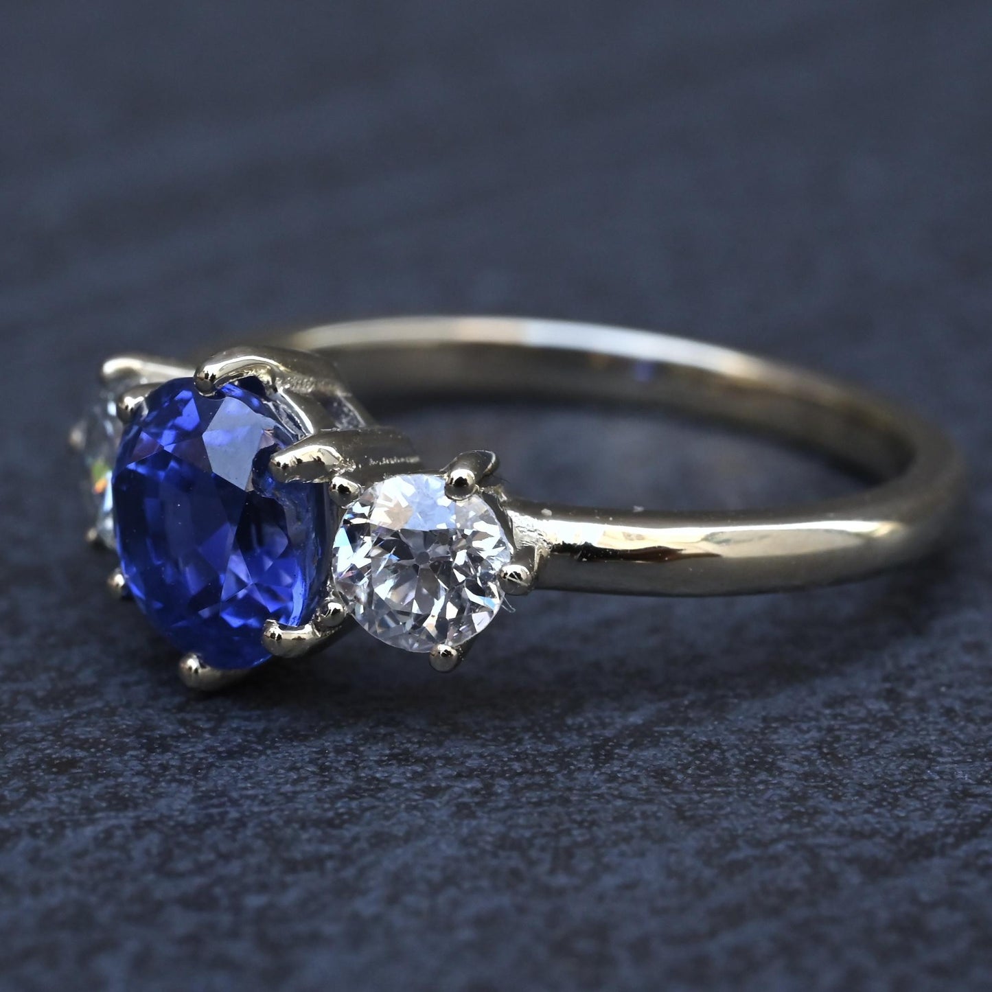 GIA 1.54ct Burma No Heat Sapphire With Old European Cut Diamonds 18K Gold Ring