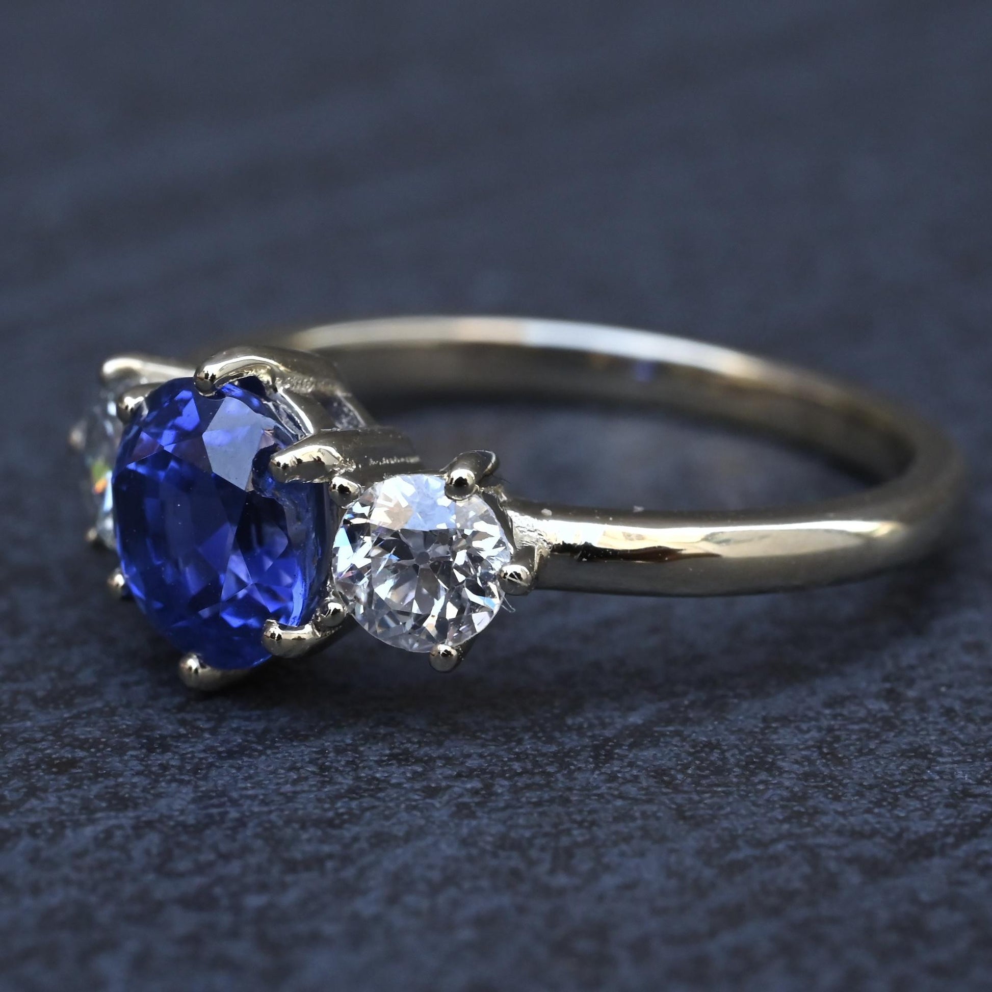 GIA 1.54ct Burma No Heat Sapphire With Old European Cut Diamonds 18K Gold Ring