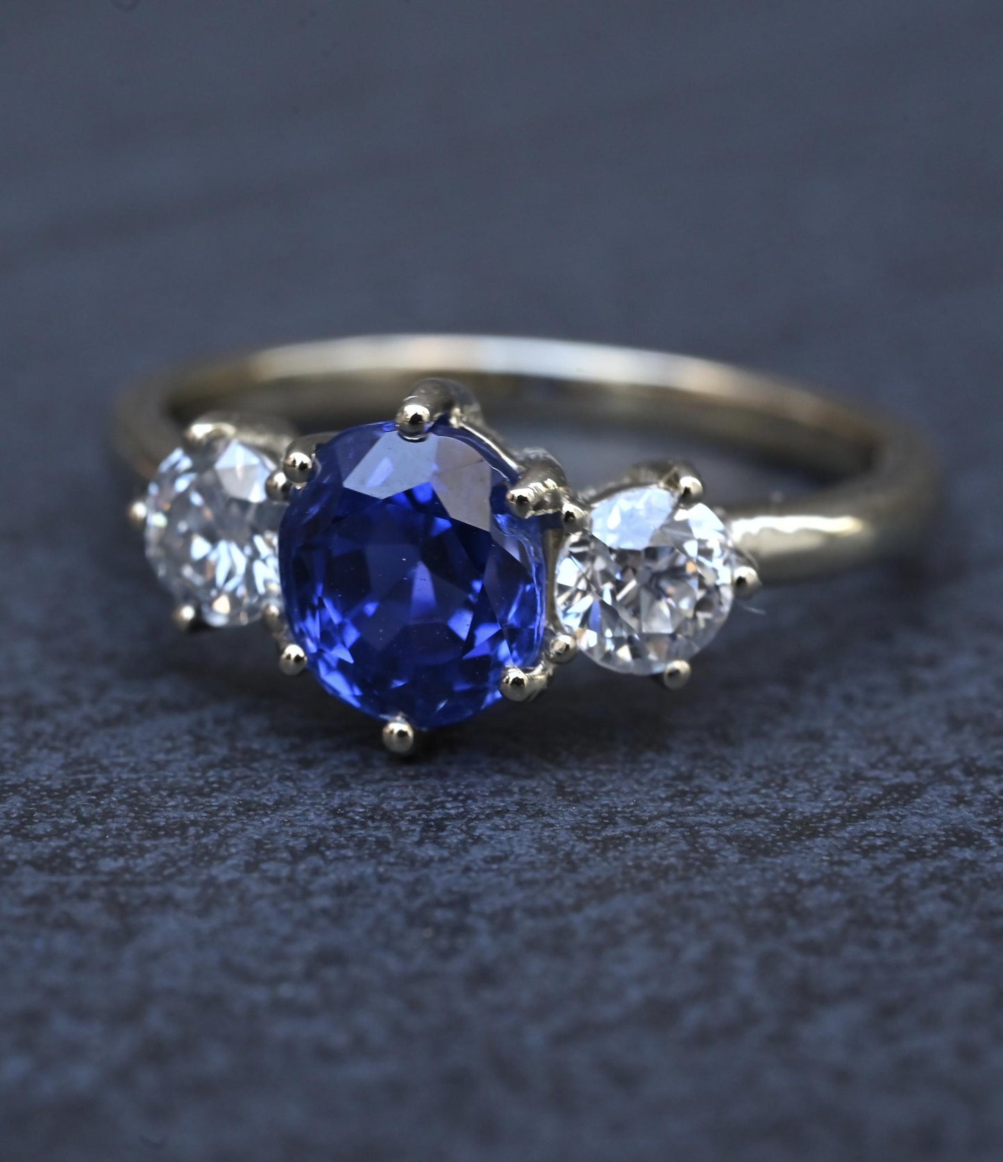 GIA 1.54ct Burma No Heat Sapphire With Old European Cut Diamonds 18K Gold Ring